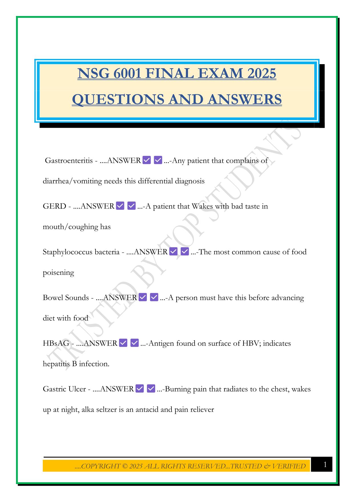 NSG 6001 FINAL EXAM 2025 QUESTIONS AND ANSWERS