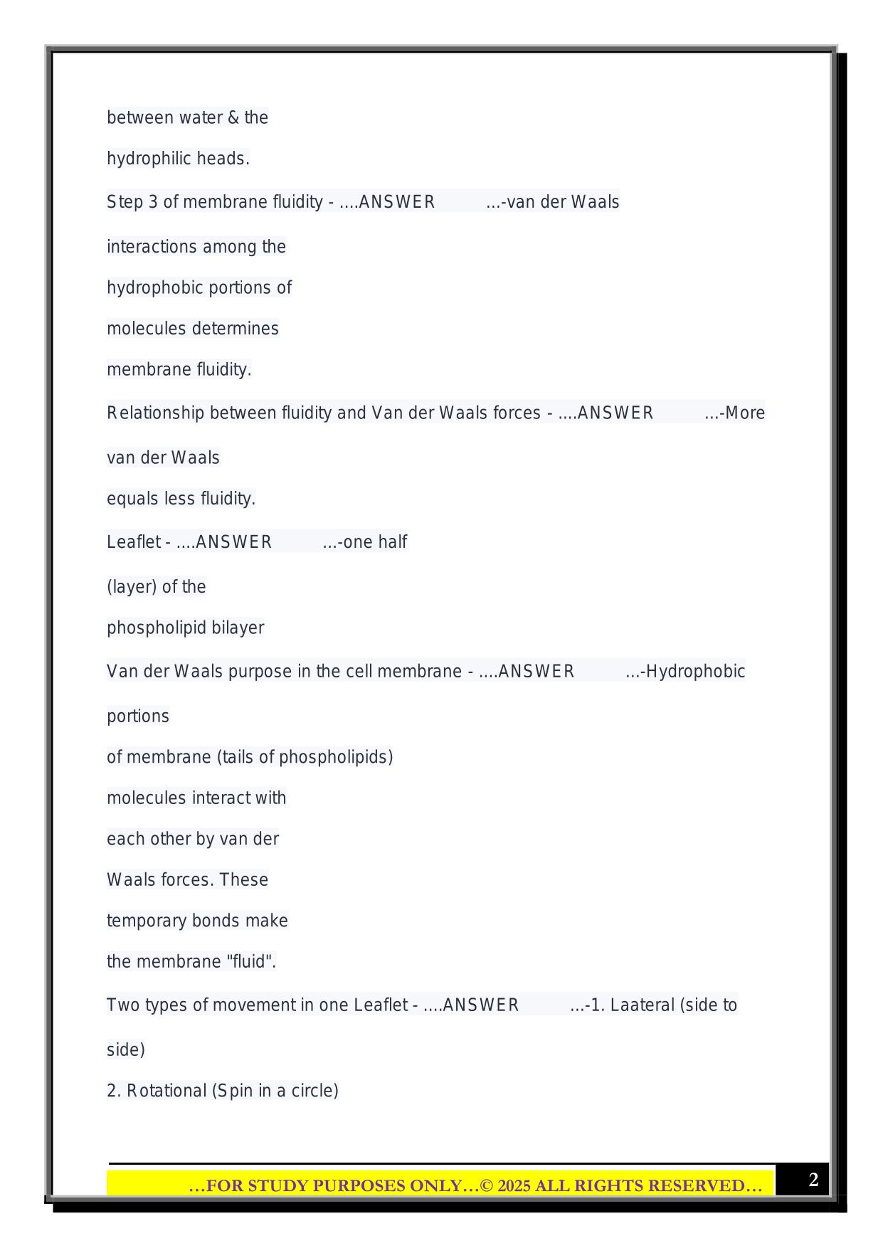 UNCW Bio 201 Exam 2 2025 Questions and Answers