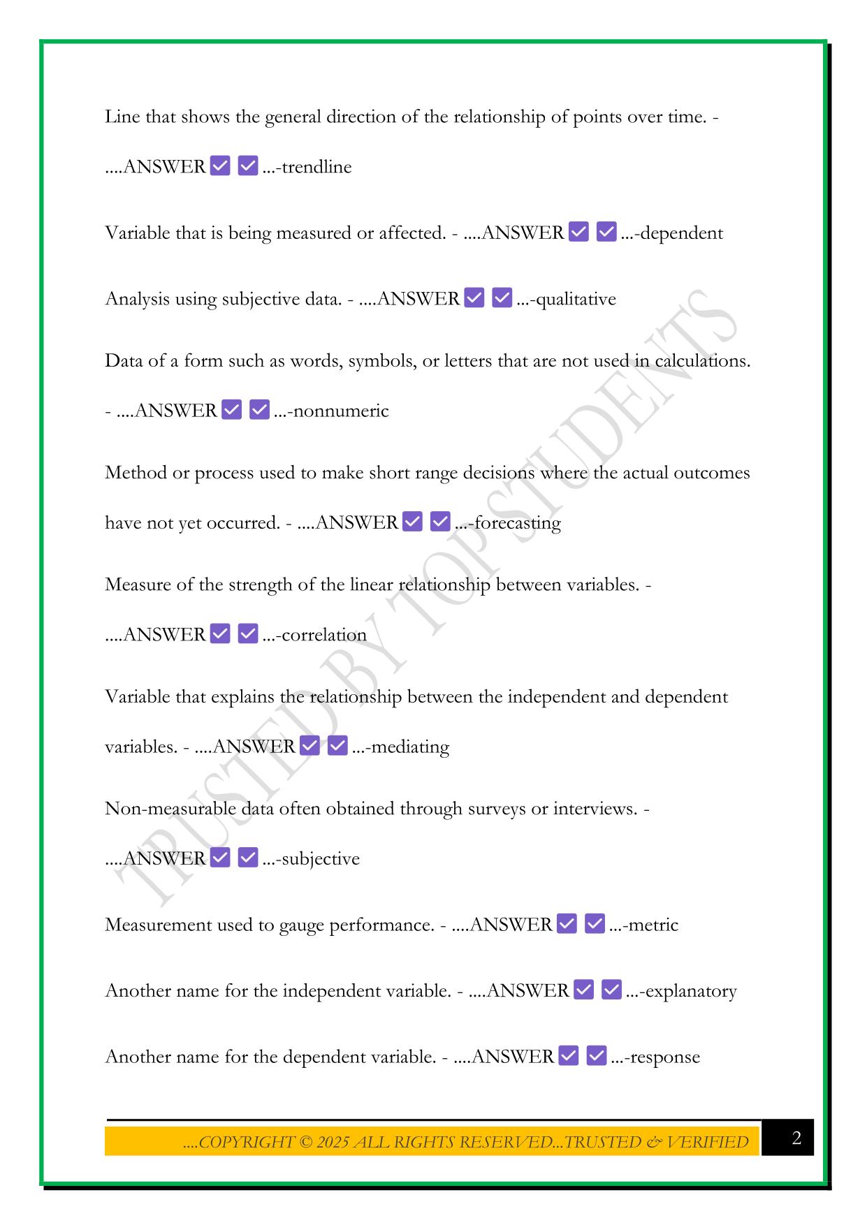 C723 QUANTITATIVE ANALYSIS - UNIT QUIZZES 2025 QUESTIONS AND ANSWERS