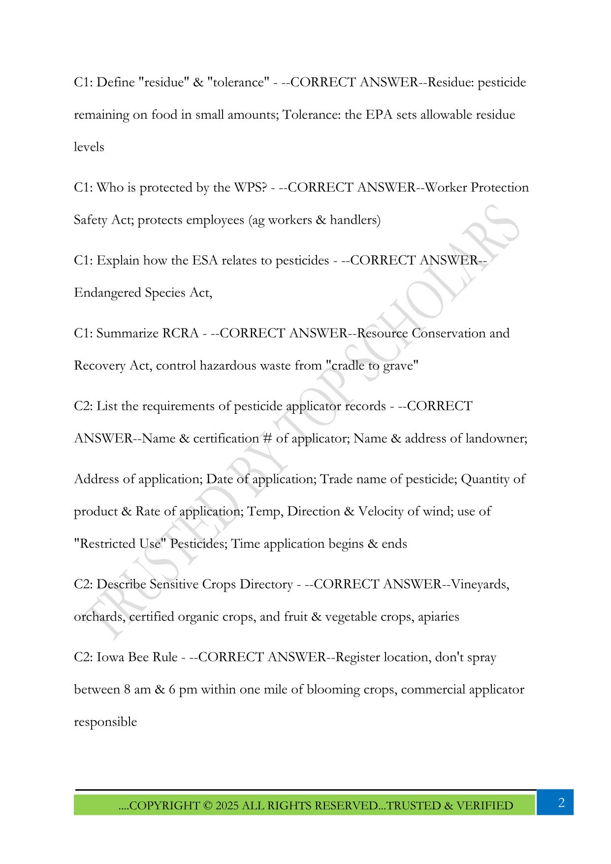Iowa Pesticide Applicator – Short Exam 2025 Questions and Answers