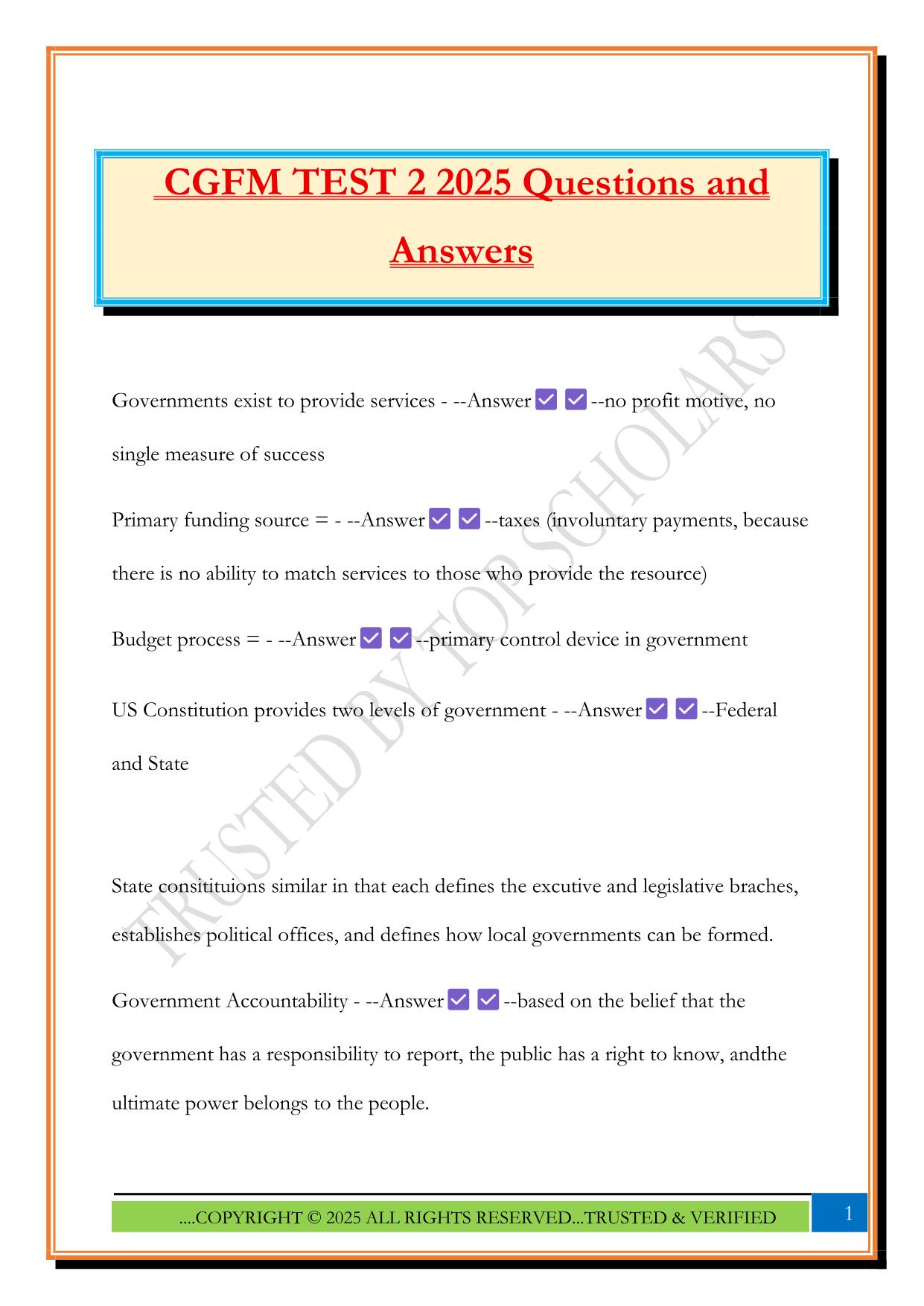 CGFM TEST 2 2025 Questions and Answers