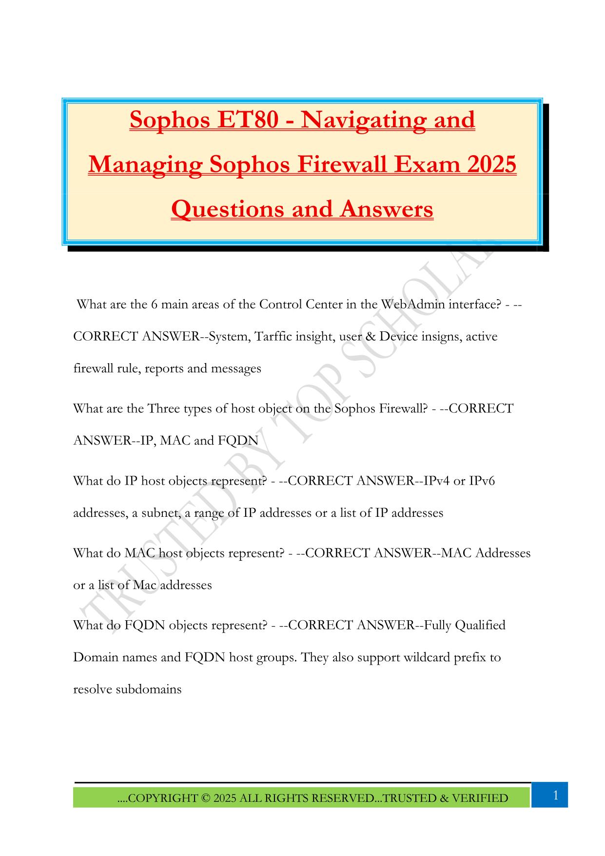 Sophos ET80 - Navigating and Managing Sophos Firewall Exam 2025 Questions and Answers