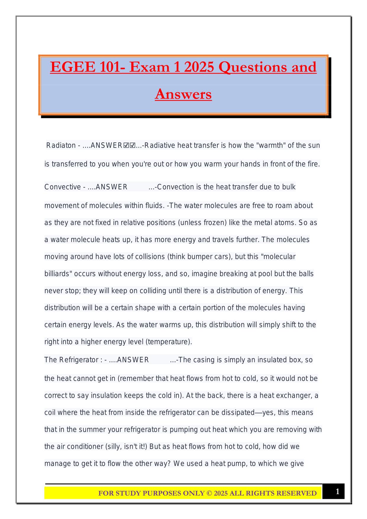 EGEE 101- Exam 1 2025 Questions and Answers