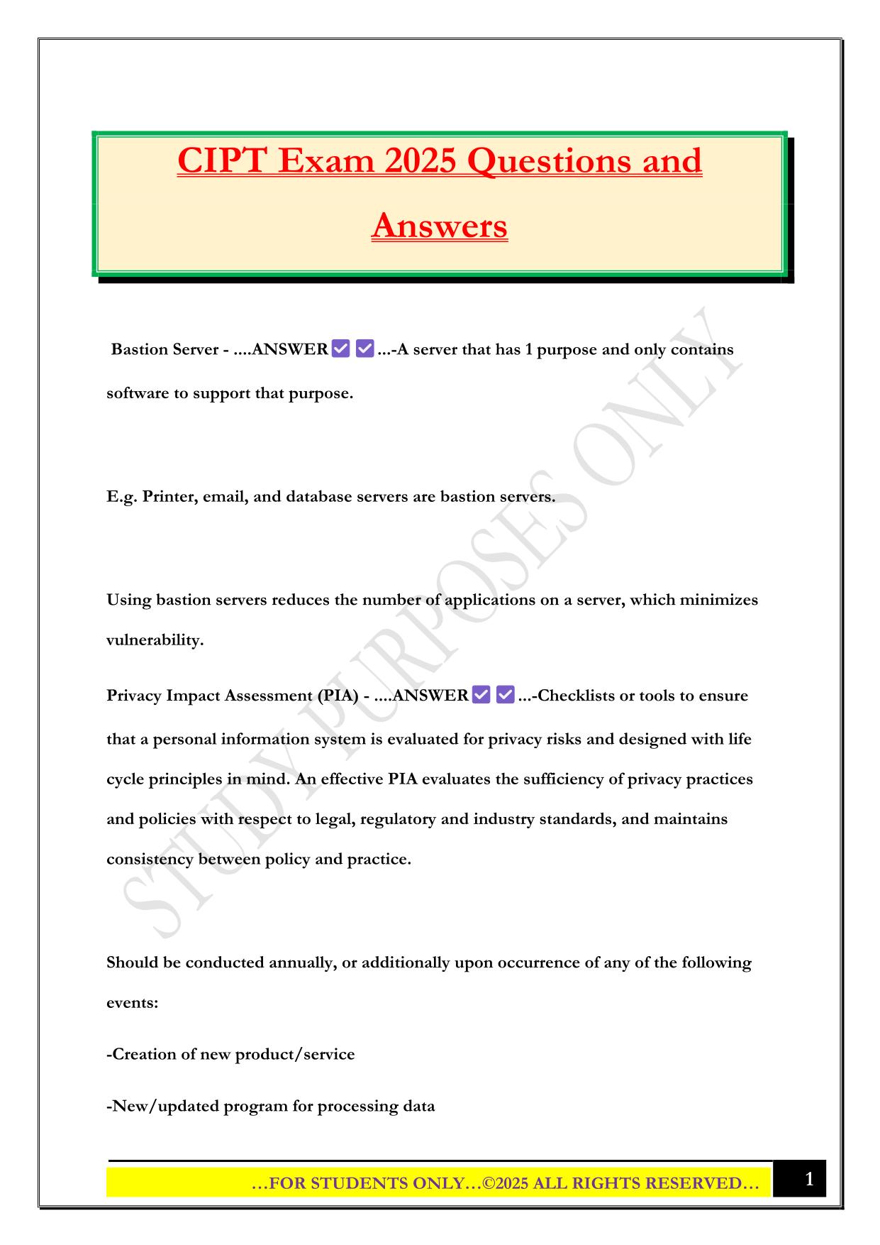 CIPT Exam 2025 Questions and Answers
