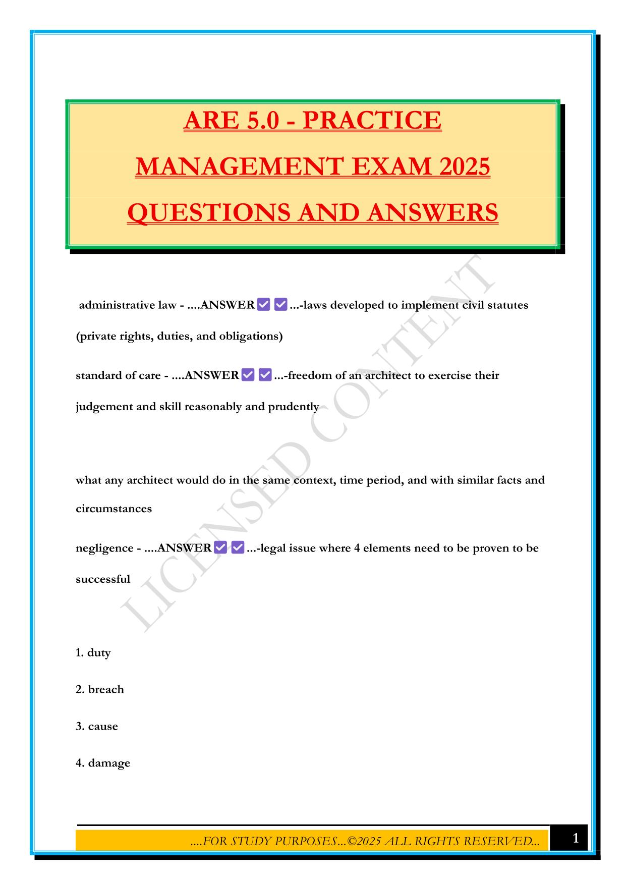 ARE 5.0 - PRACTICE MANAGEMENT EXAM 2025 QUESTIONS AND ANSWERS