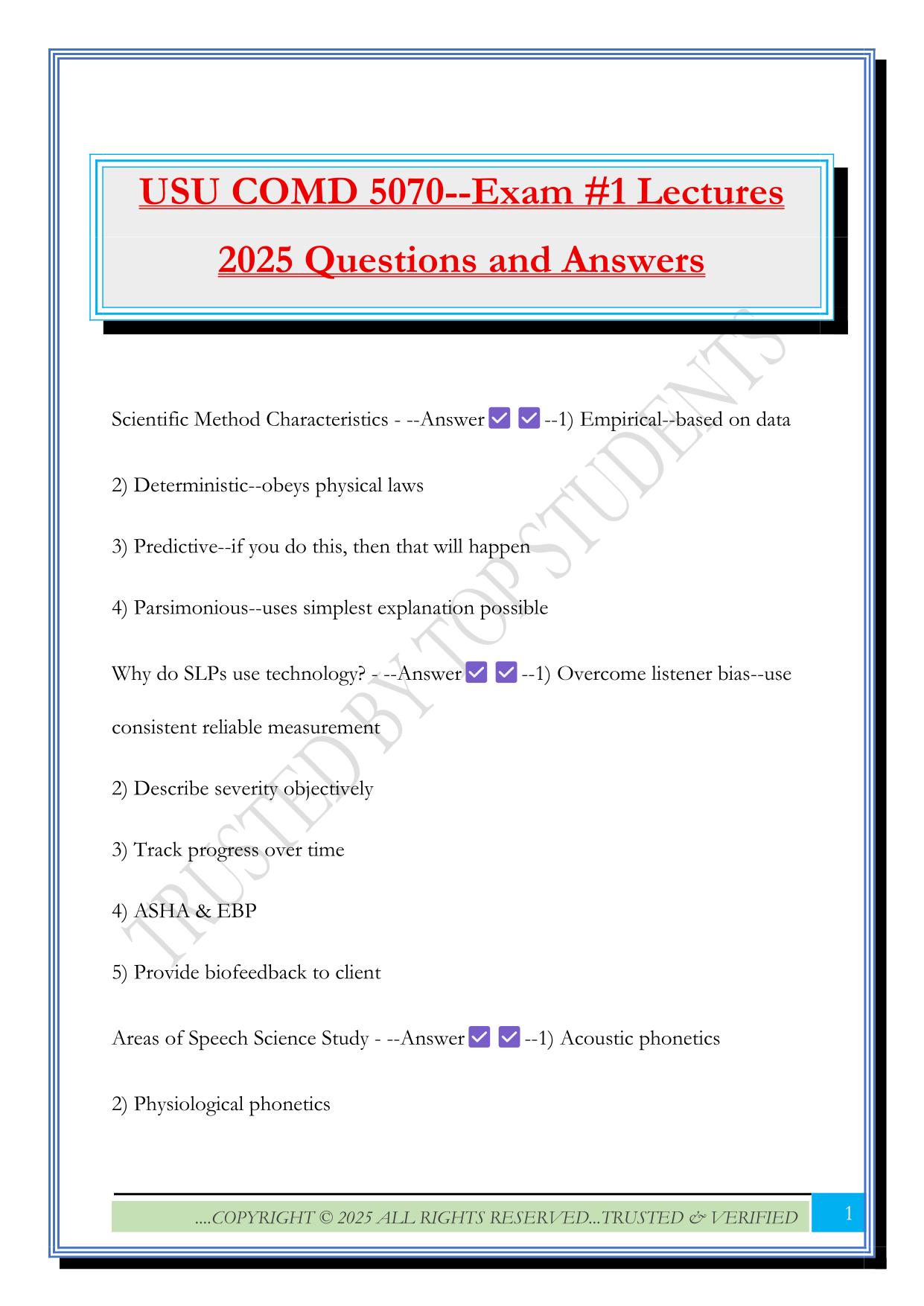 USU COMD 5070--Exam #1 Lectures 2025 Questions and Answers