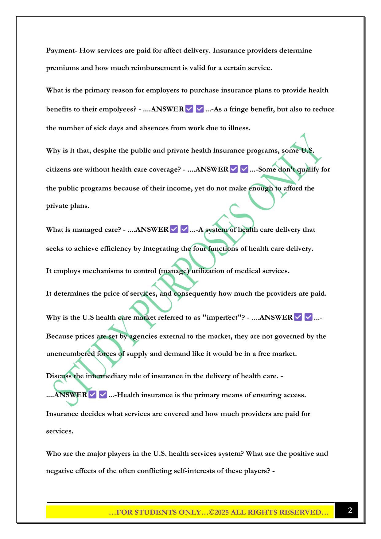 The Healthcare System Chapters 1-6 Exam 2025 Questions and Answers