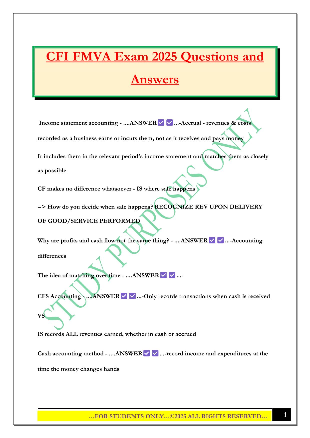CFI FMVA Exam 2025 Questions and Answers