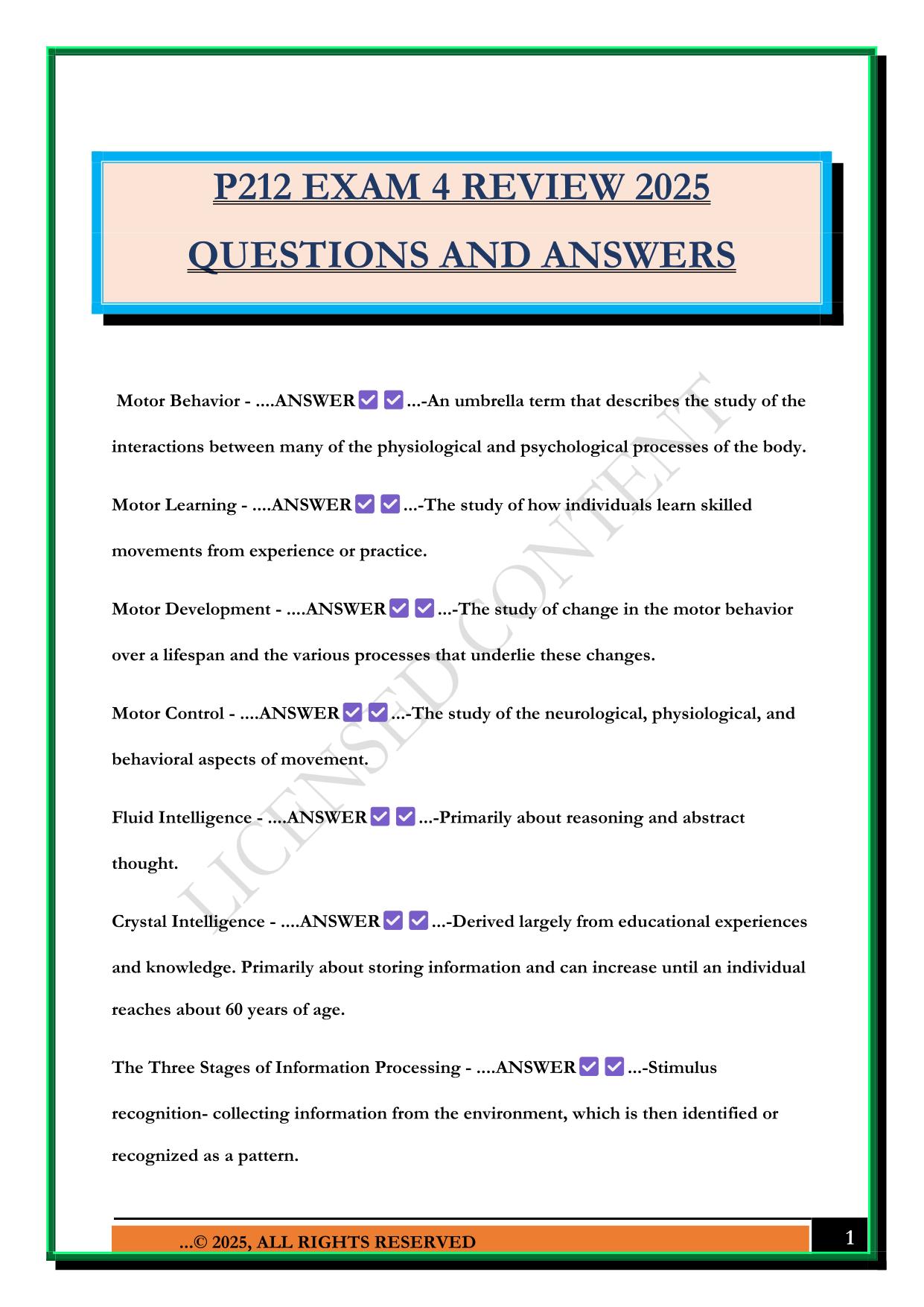 P212 EXAM 4 REVIEW 2025 QUESTIONS AND ANSWERS