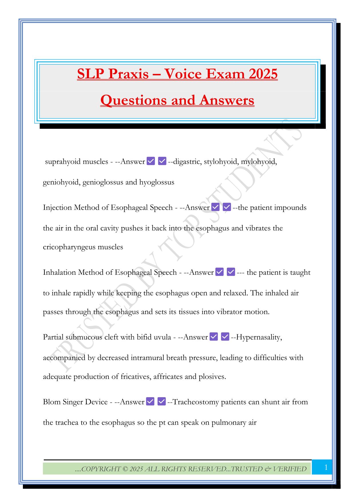 SLP Praxis – Voice Exam 2025 Questions and Answers