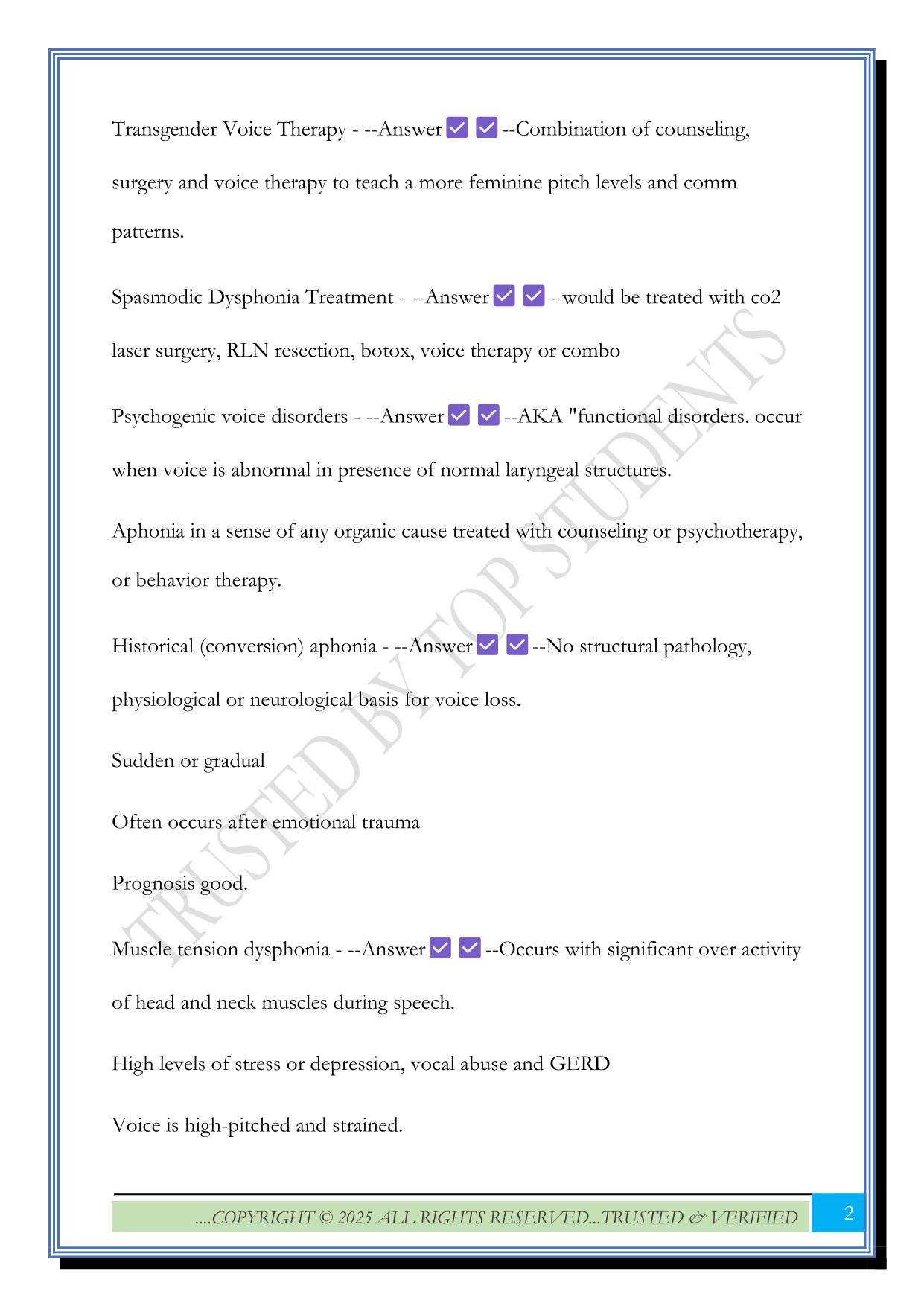 SLP Praxis – Voice Exam 2025 Questions and Answers