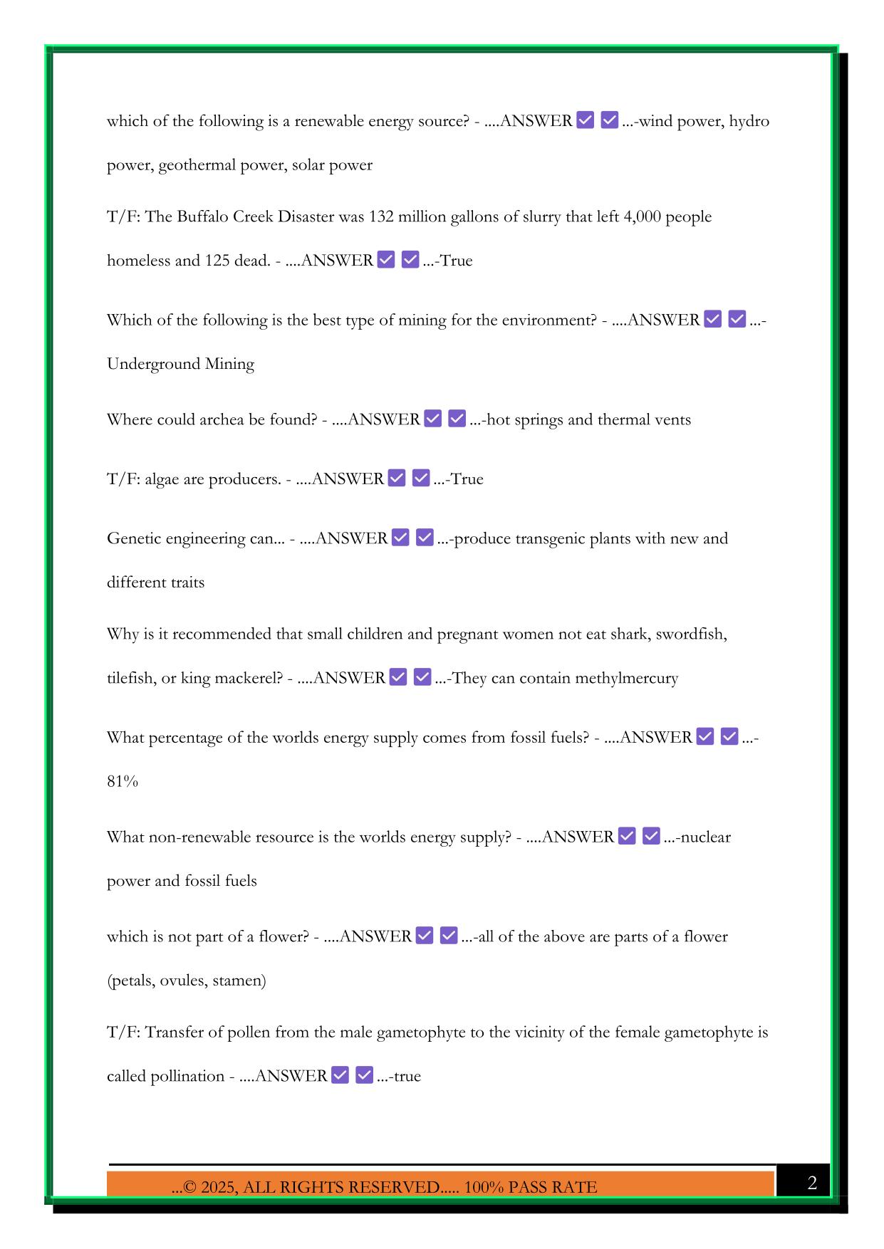 BIO 100 EXAM 5 2025 QUESTIONS AND ANSWERS