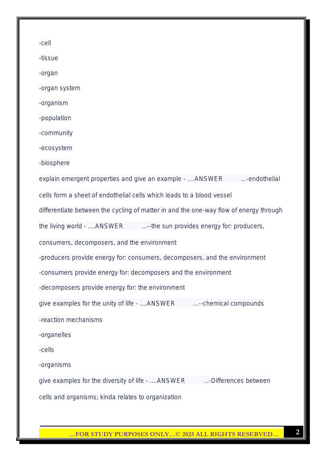 Biology 201-Exam 1-Uwe Pott-UWGB 2025 Questions and Answers