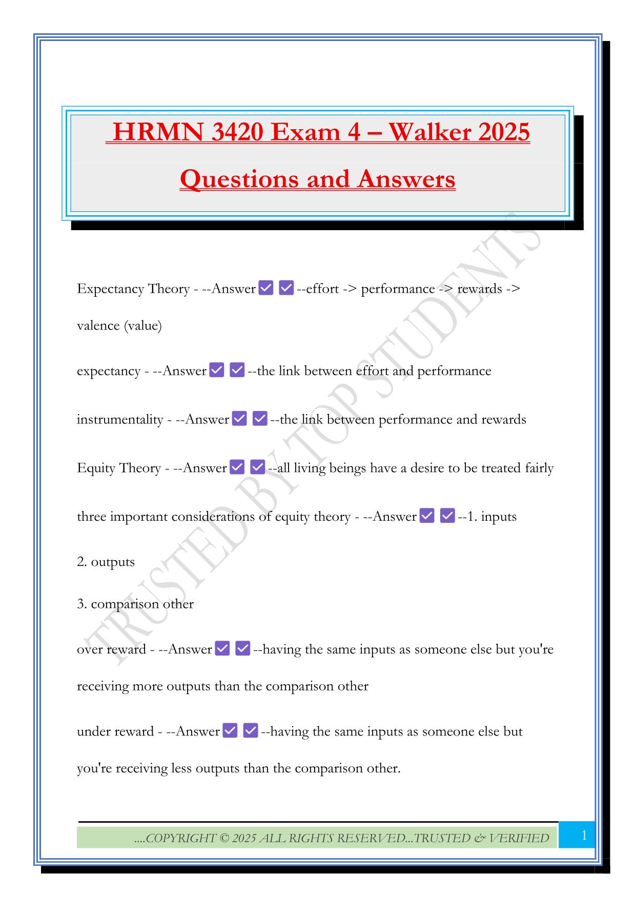 HRMN 3420 Exam 4 – Walker 2025 Questions and Answers