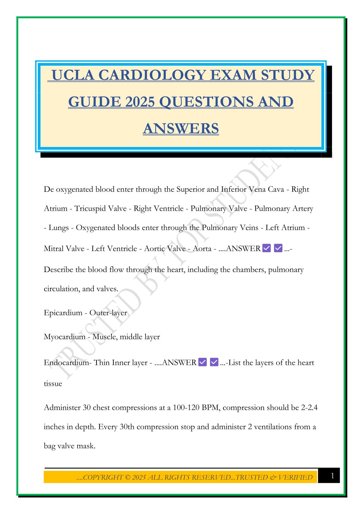 UCLA CARDIOLOGY EXAM STUDY GUIDE 2025 QUESTIONS AND ANSWERS