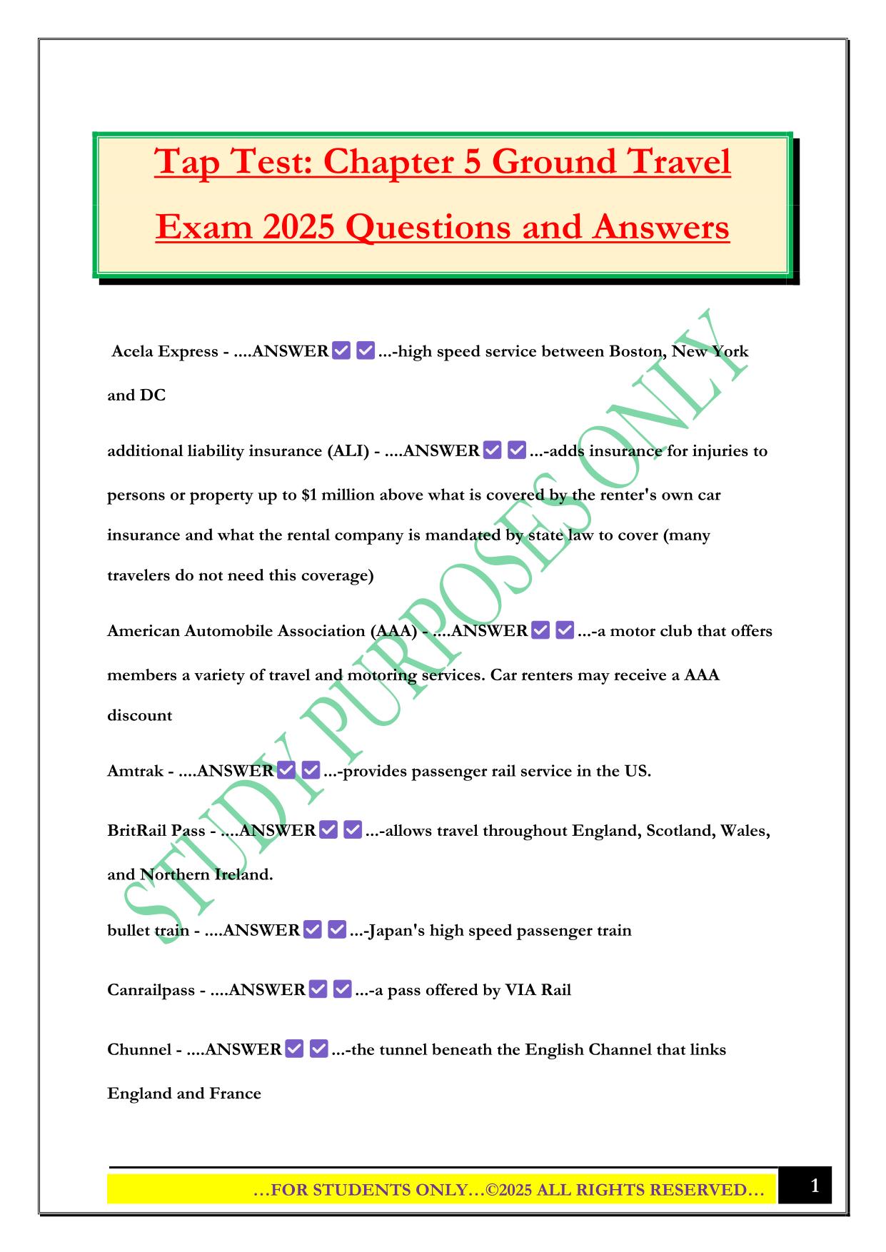 Tap Test: Chapter 5 Ground Travel Exam 2025 Questions and Answers