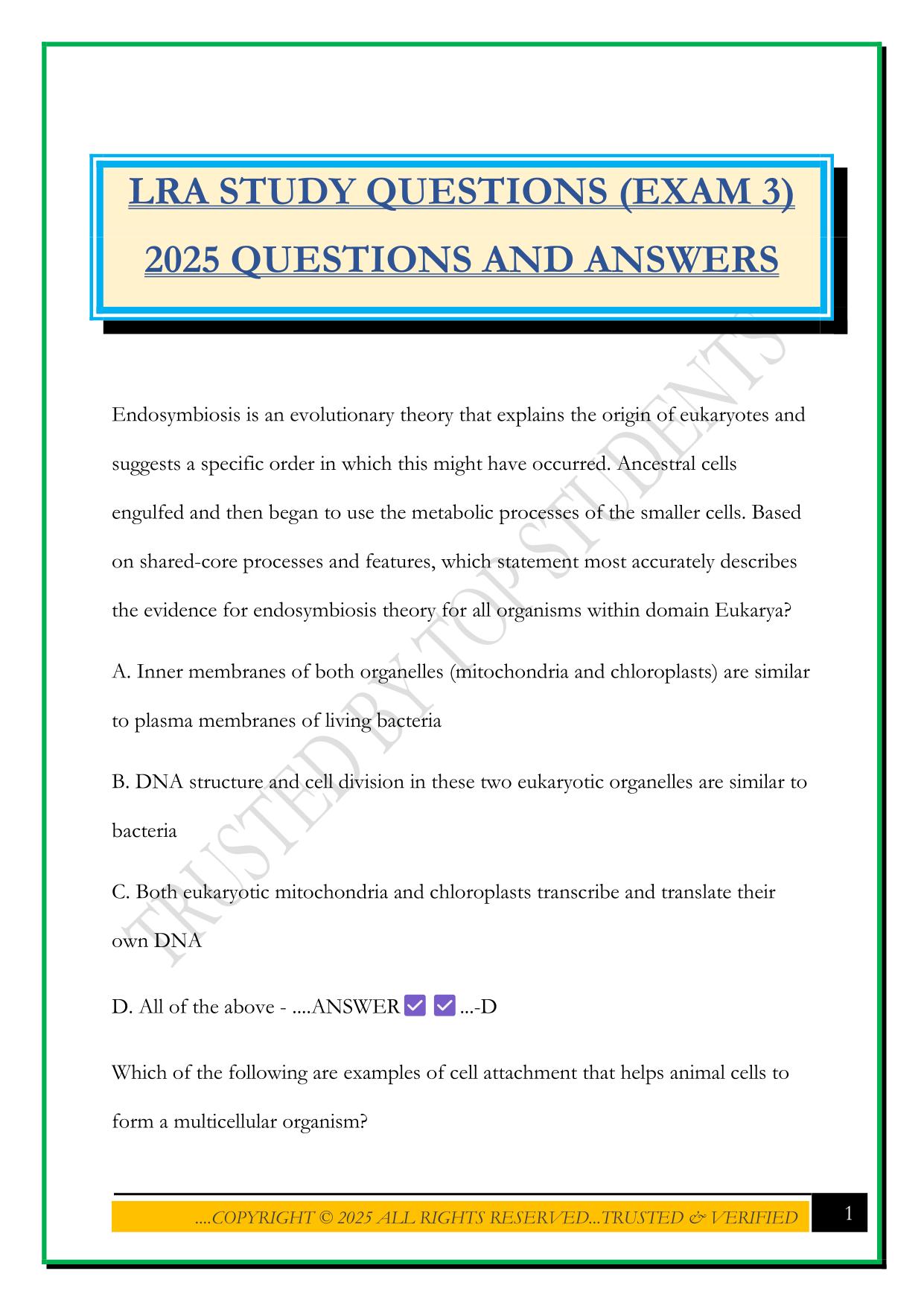 LRA STUDY QUESTIONS (EXAM 3) 2025 QUESTIONS AND ANSWERS
