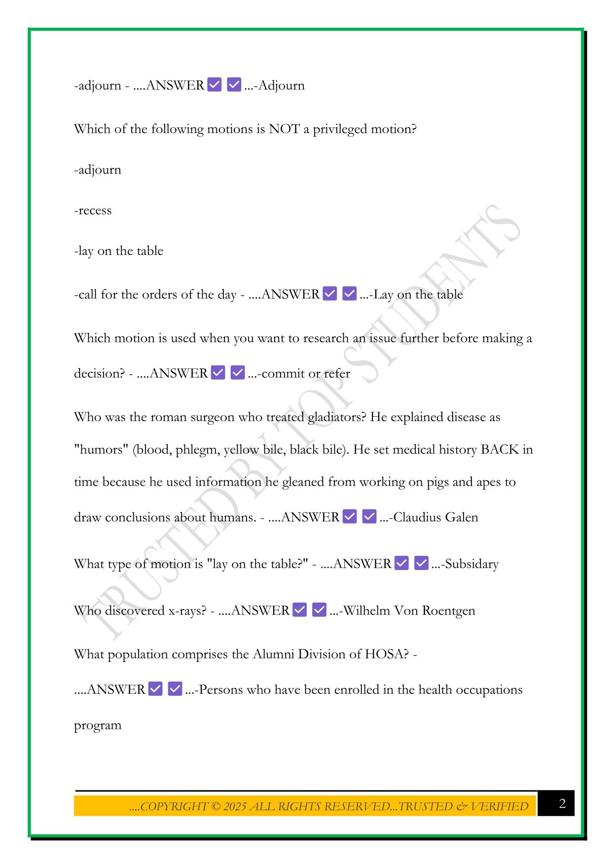 HOSA BOWL STUDY GUIDE 2025 QUESTIONS AND ANSWERS