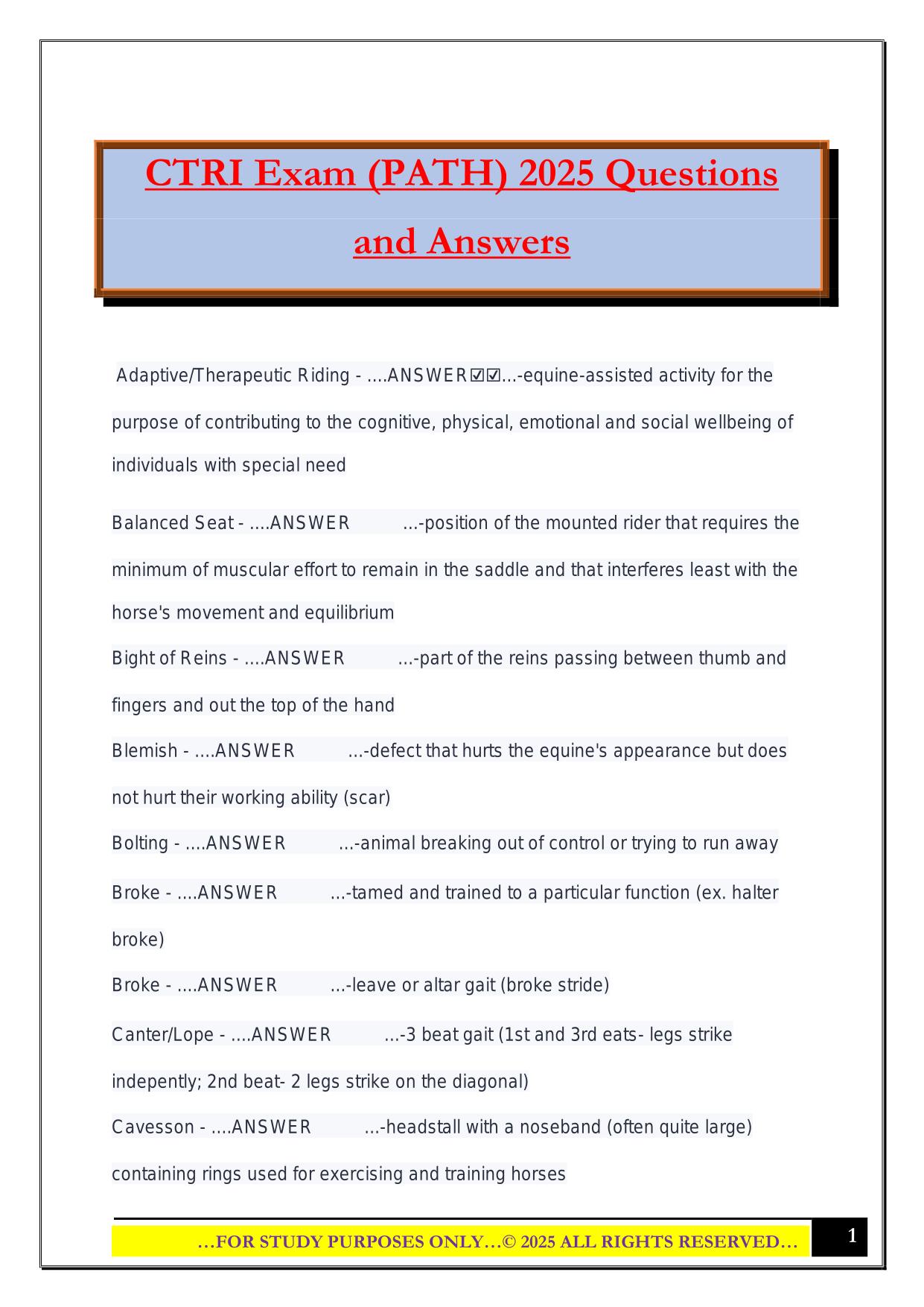CTRI Exam (PATH) 2025 Questions and Answers
