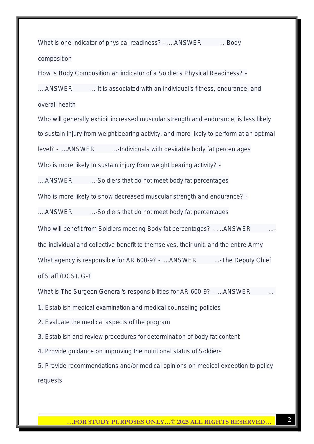 Army Body Composition Program Exam 2025 Questions and Answers