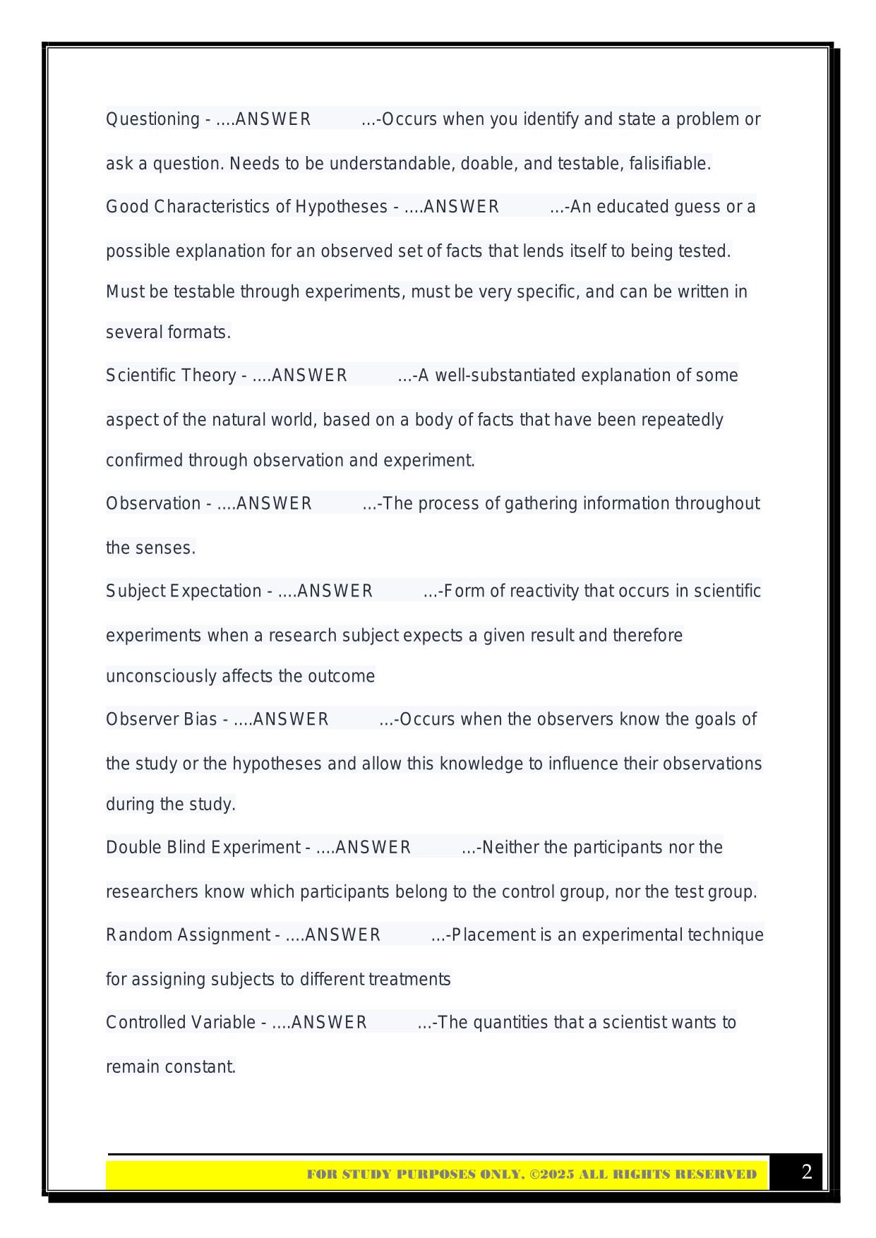 Bio 100 Exam 1 2025 Questions and Answers