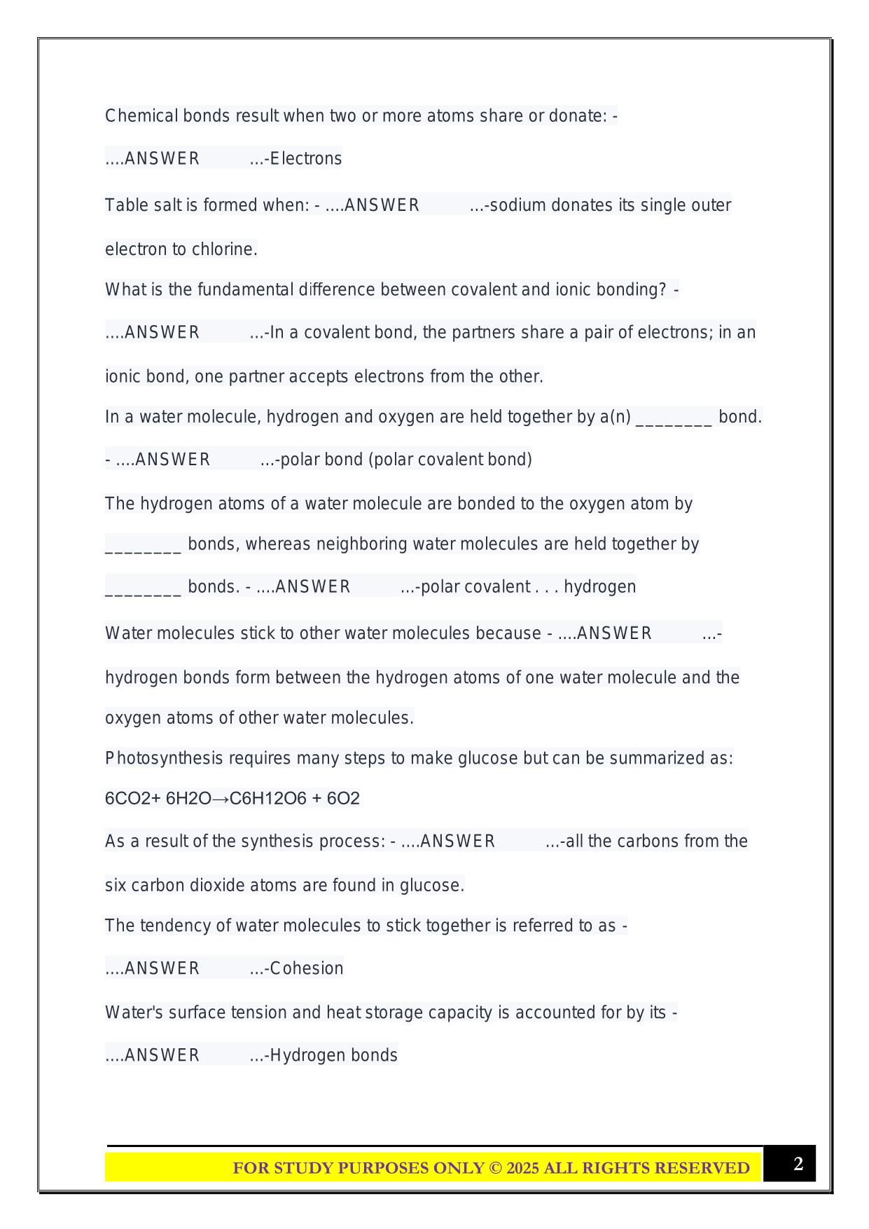 Biology 121 JCCC __ Exam 1 2025 Questions and Answers