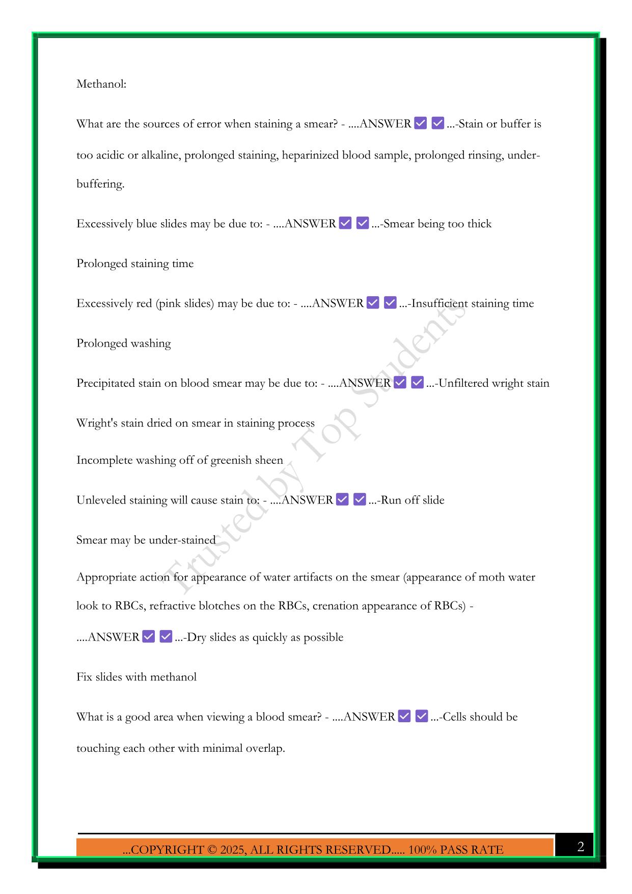 UAMS HEMATOLOGY LAB FINAL EXAM 2025 QUESTIONS AND ANSWERS