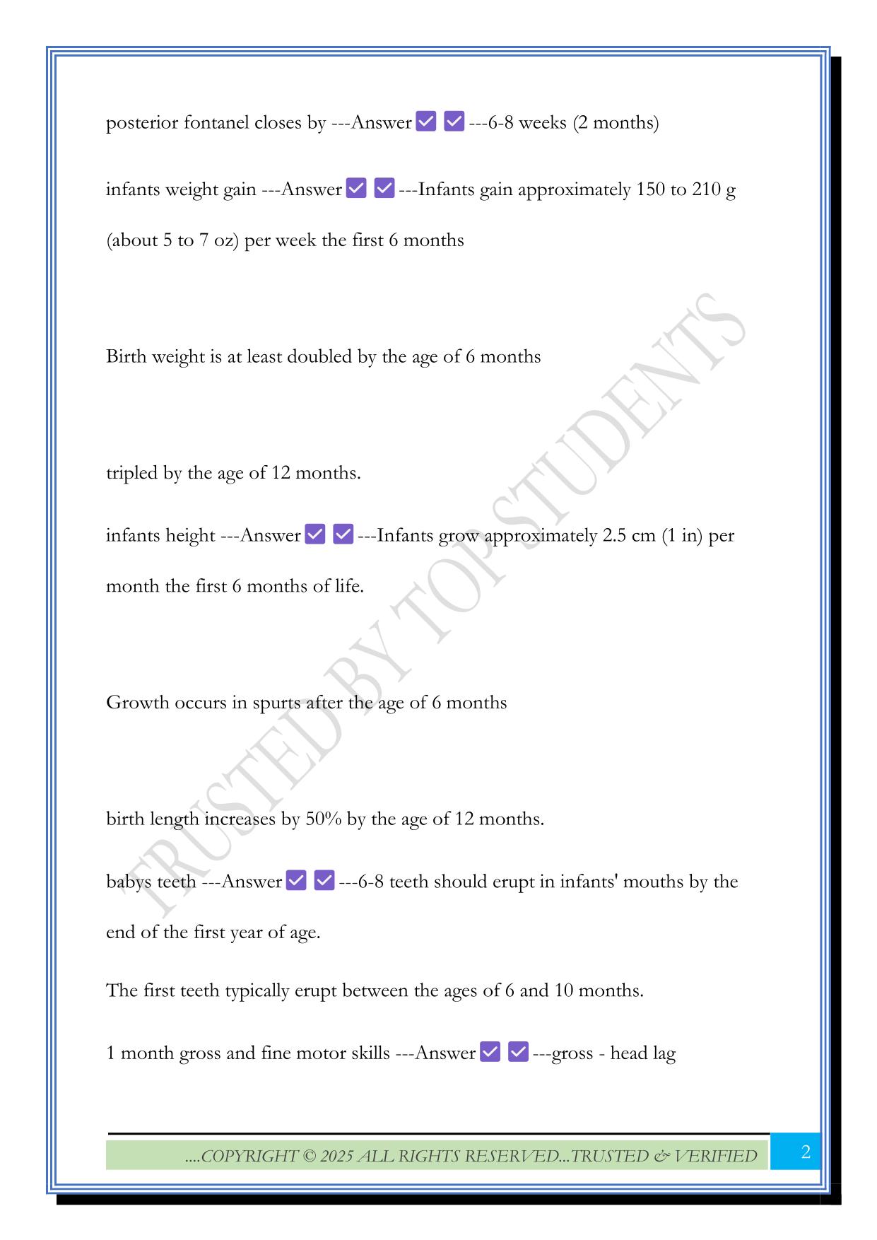 ATI peds growth and development Exam 2025 Questions and Answers