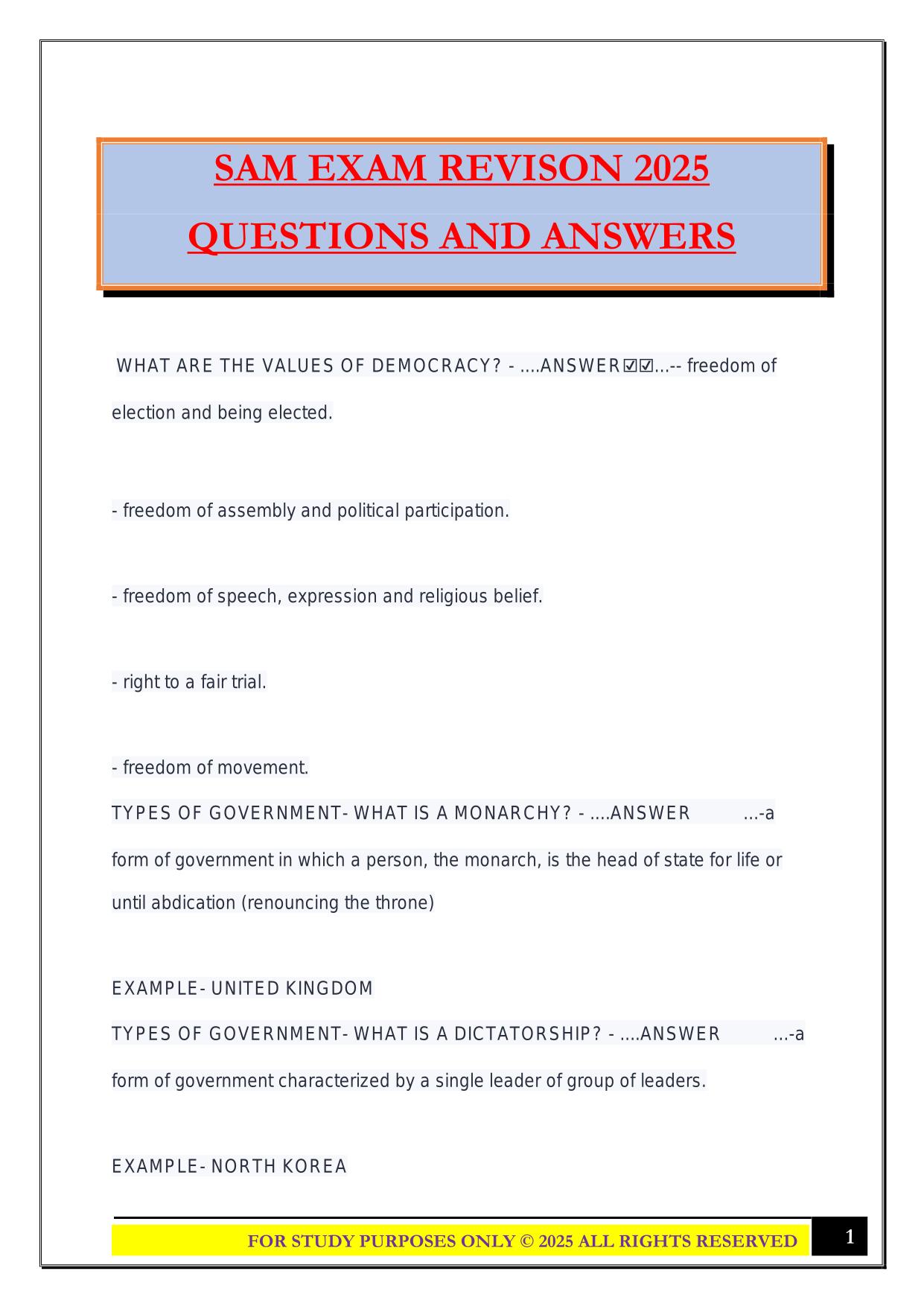 SAM EXAM REVISON 2025 QUESTIONS AND ANSWERS