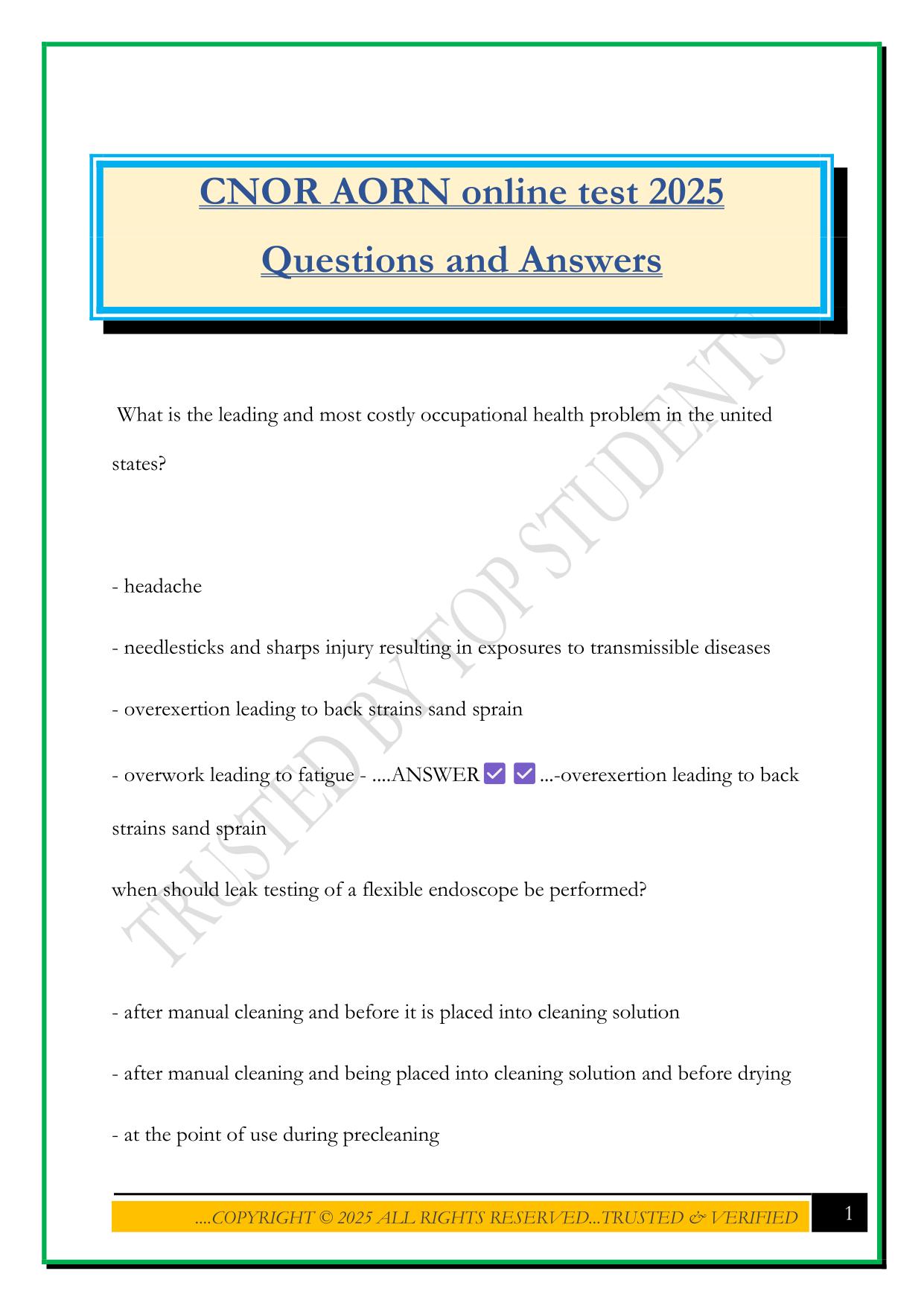 CNOR AORN online test 2025 Questions and Answers