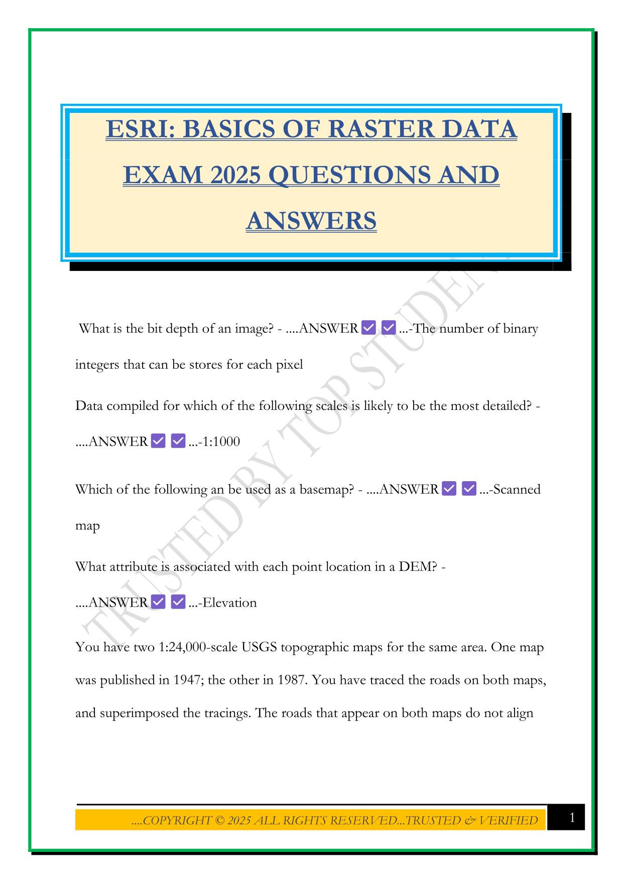 ARCGIS Bundled Exams Questions and Answers |100% Pass |Verified and Updated 