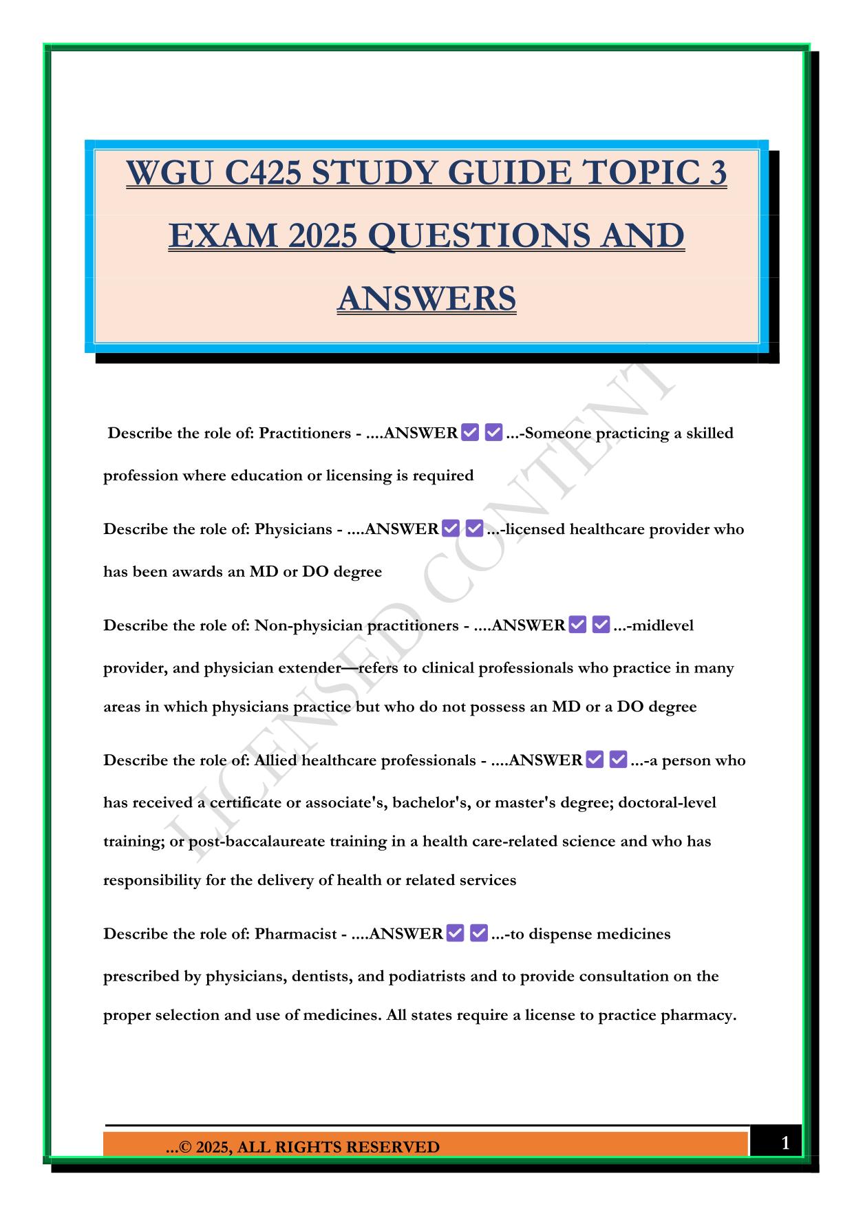 WGU C425 STUDY GUIDE TOPIC 3 EXAM 2025 QUESTIONS AND ANSWERS