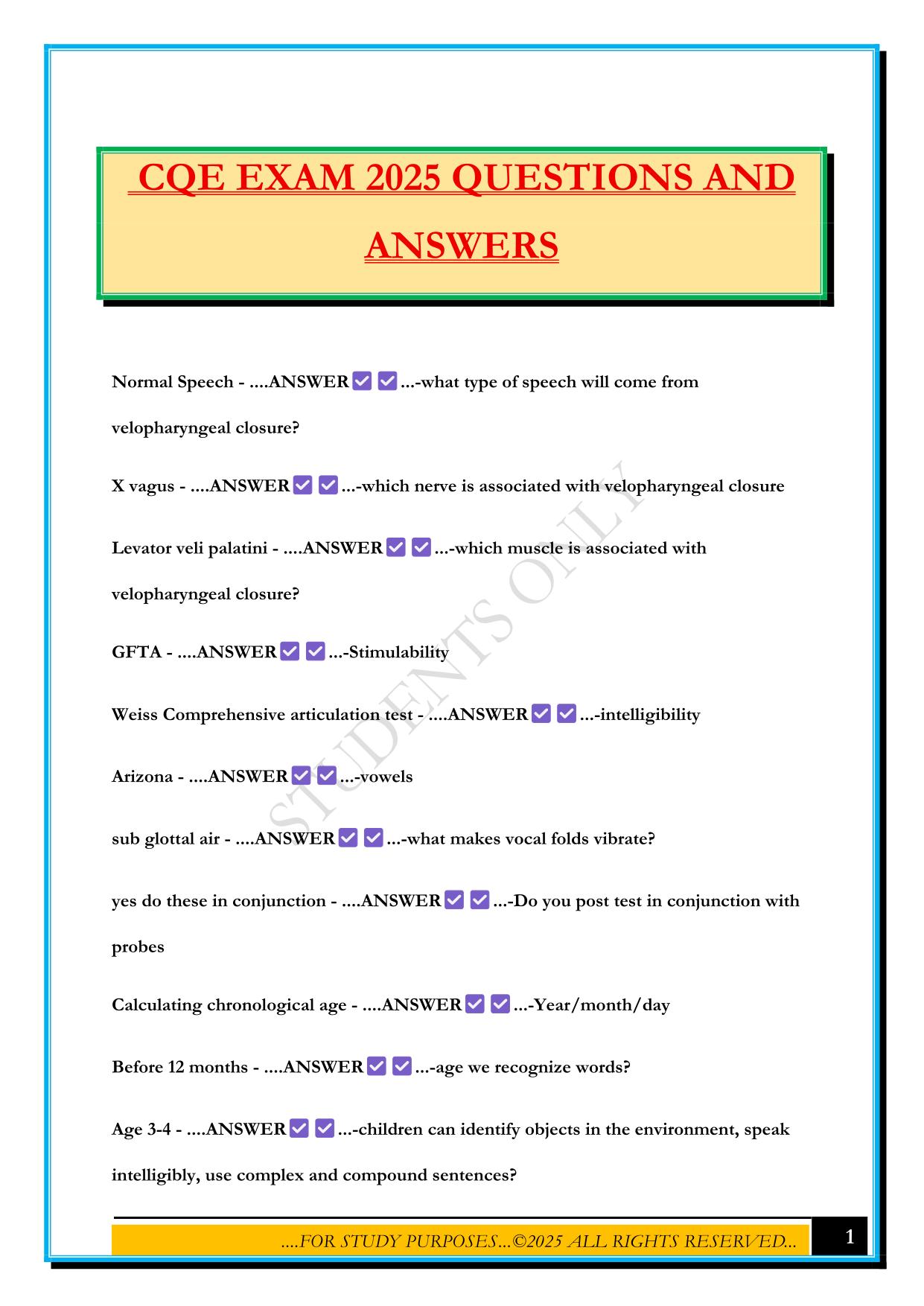 CQE EXAM 2025 QUESTIONS AND ANSWERS