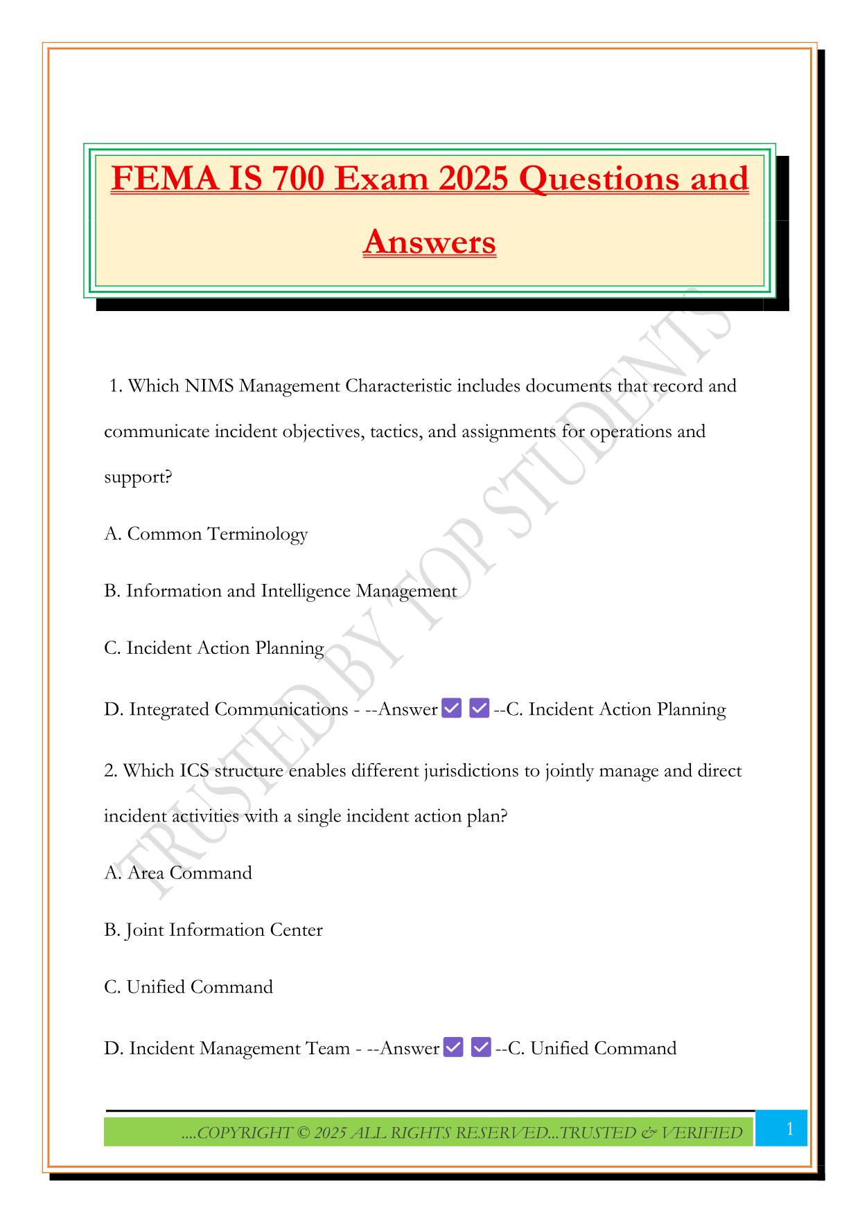 FEMA IS 700 Exam 2025 Questions and Answers