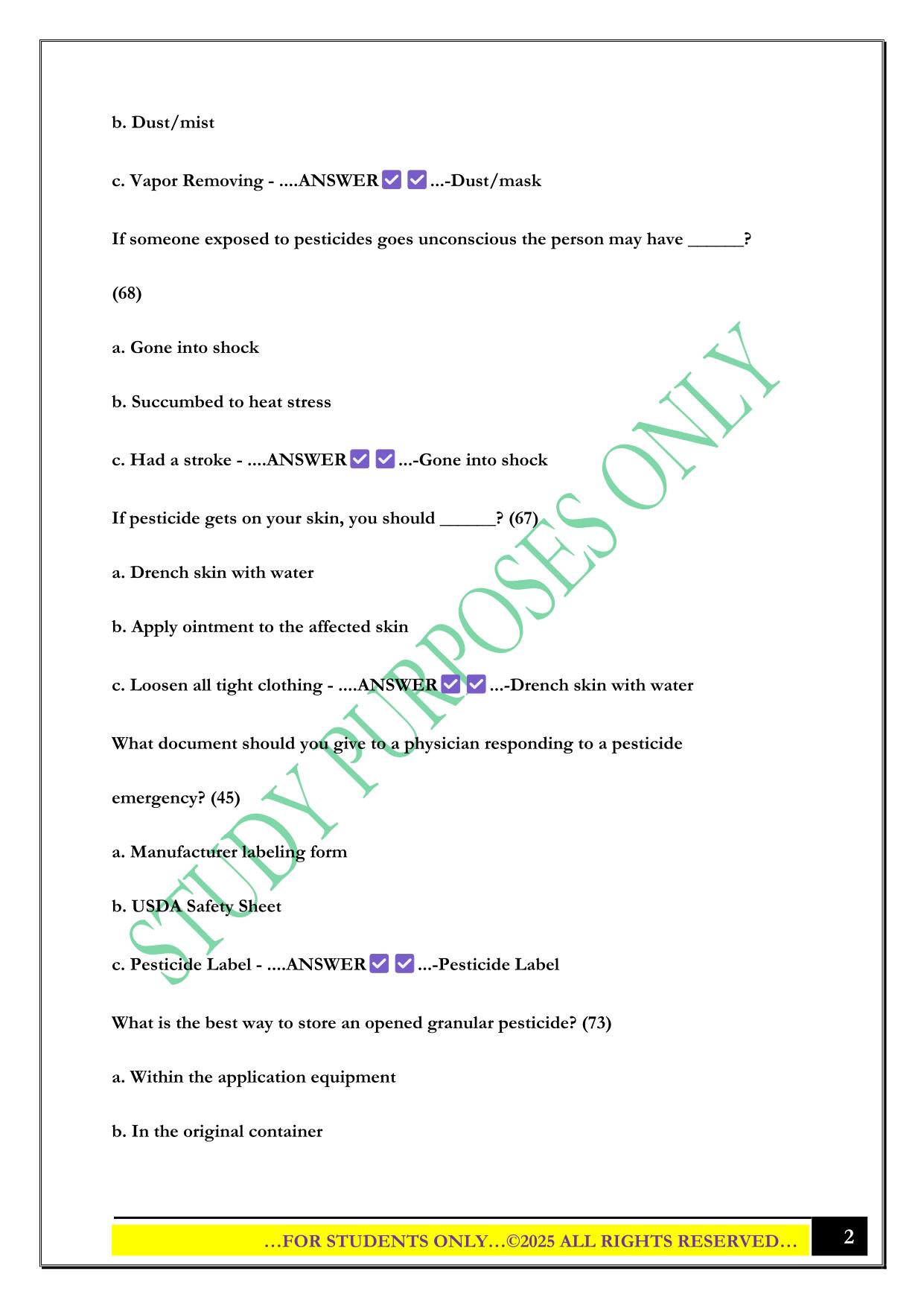 Aquatic and Mosquito Exam 2025 Questions and Answers