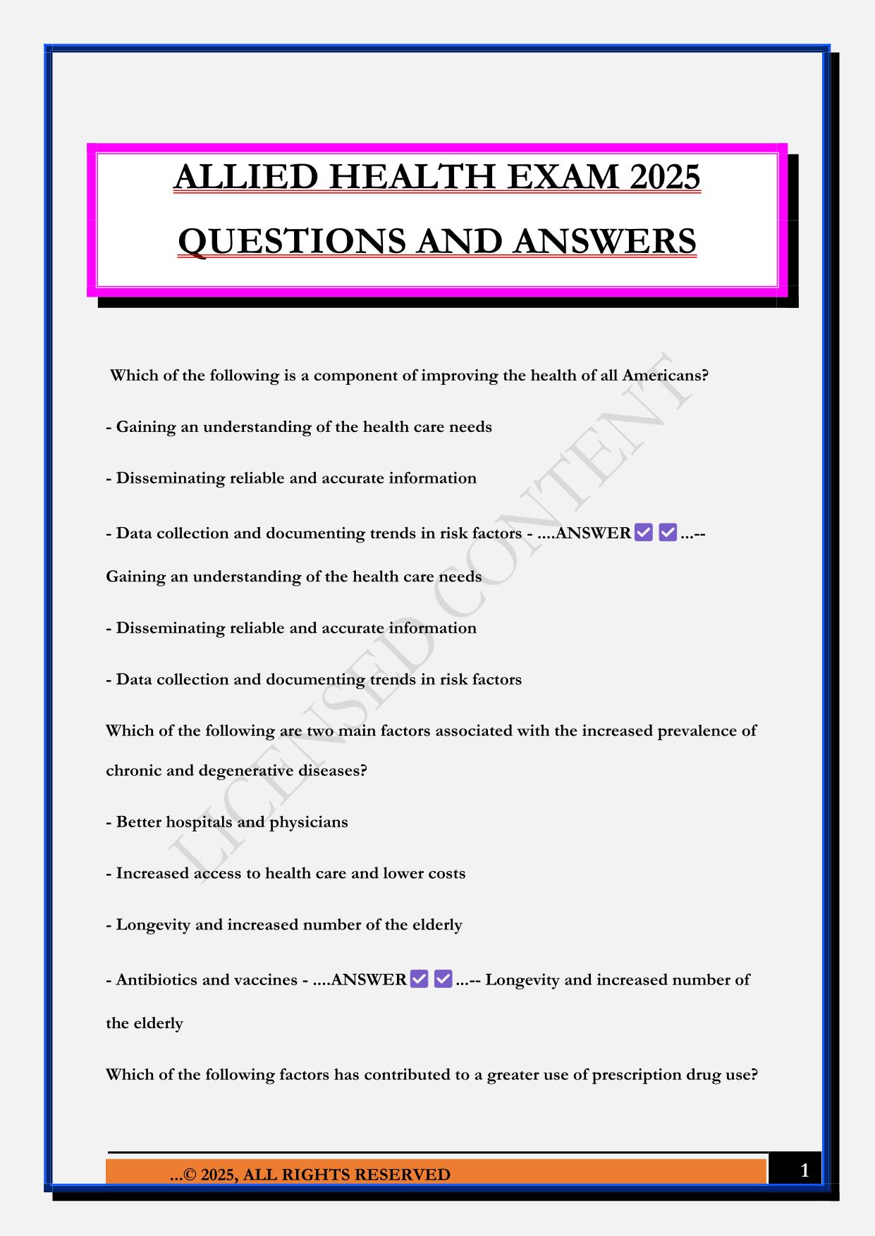 ALLIED HEALTH EXAM 2025 QUESTIONS AND ANSWERS