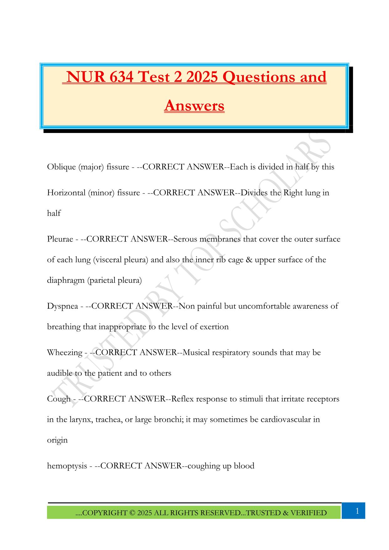 NUR 634 Test 2 2025 Questions and Answers