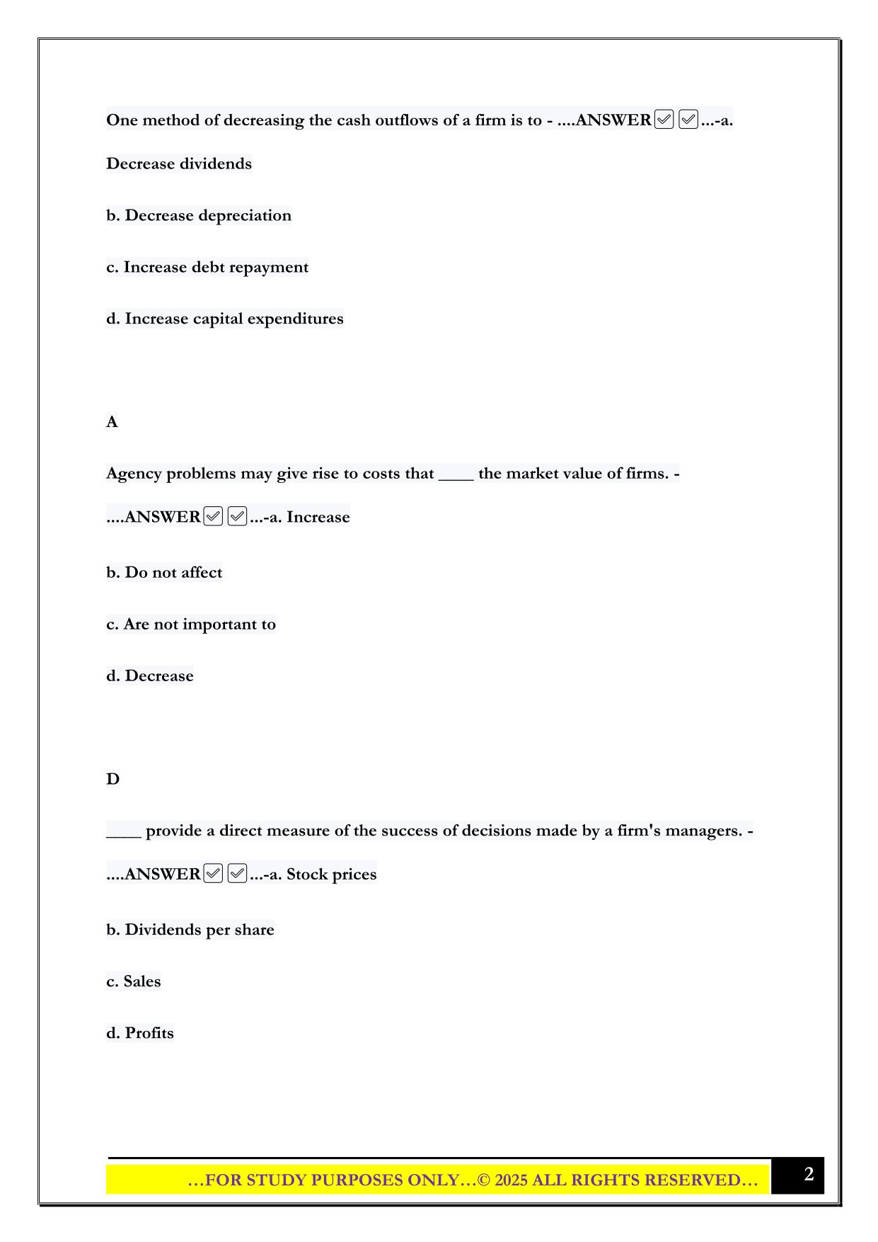 FIN301 Principles of Finance 1 2025 Questions and Answers