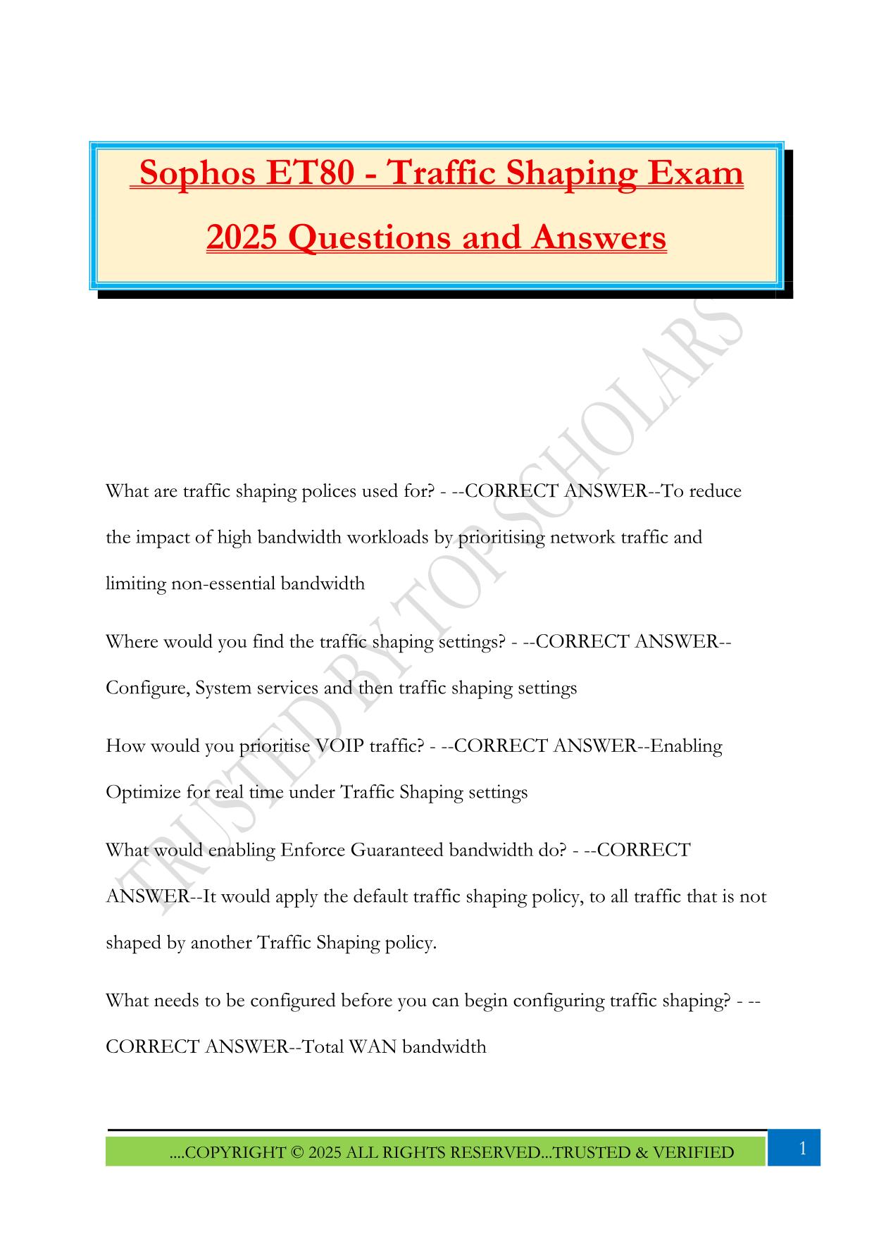 Sophos ET80 - Traffic Shaping Exam 2025 Questions and Answers
