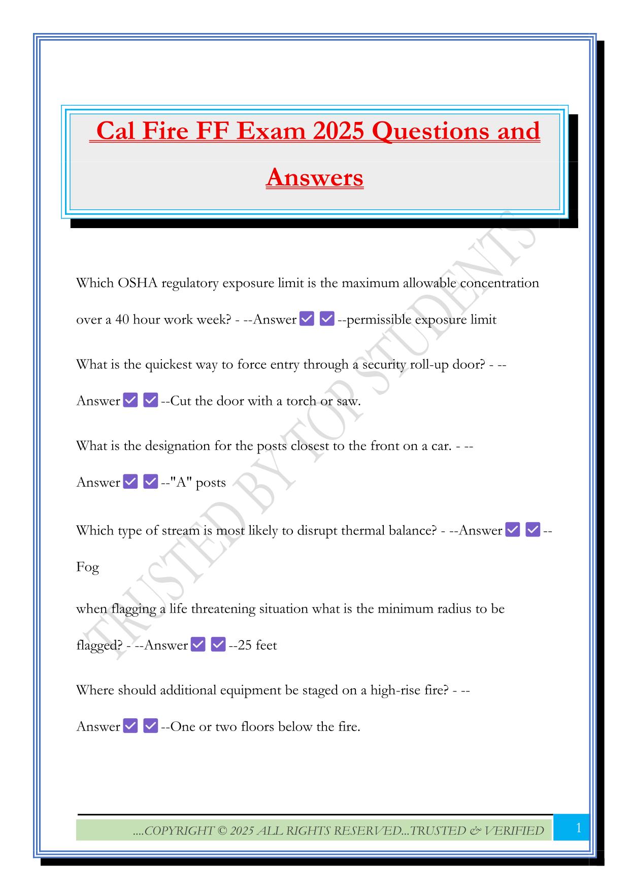 CAL FIRE Fall 2025 Bundled Exams Questions and Answers |100% Pass Verified and Updated