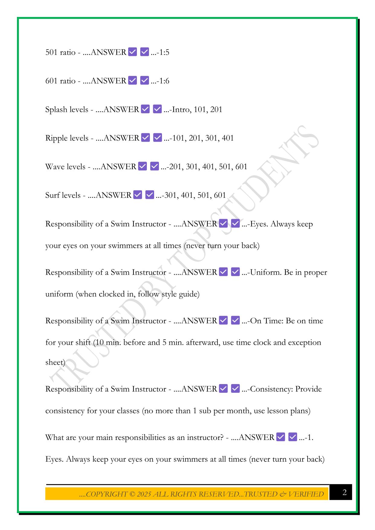 LIFETIME SWIM INSTRUCTOR FINAL EXAM 2025 QUESTIONS AND ANSWERS