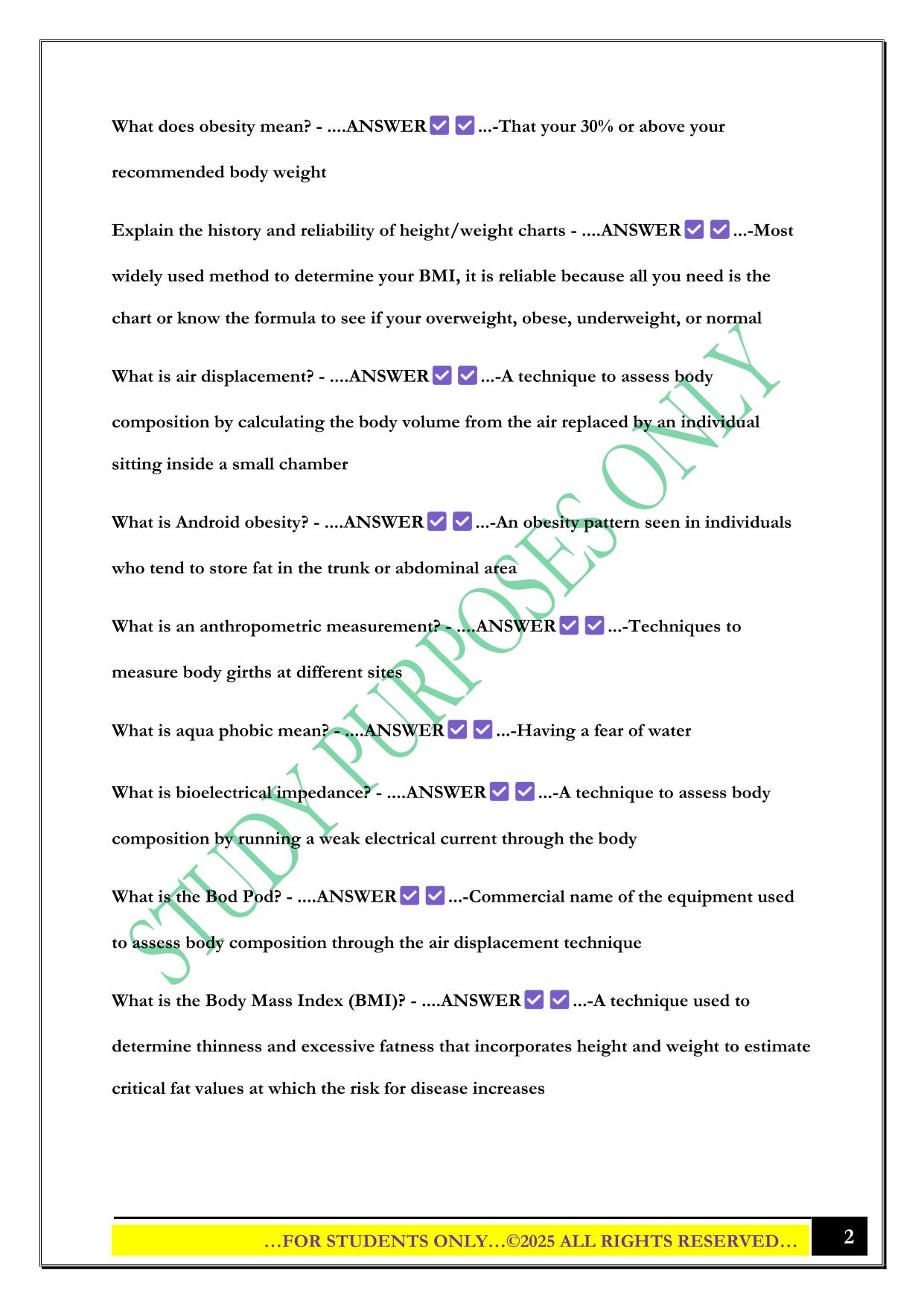 Body Composition Test 2025 Questions and Answers