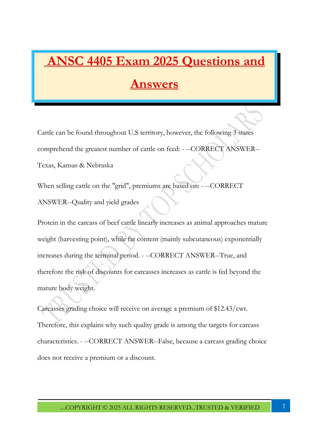 ANSC 4405 Exam 2025 Questions and Answers