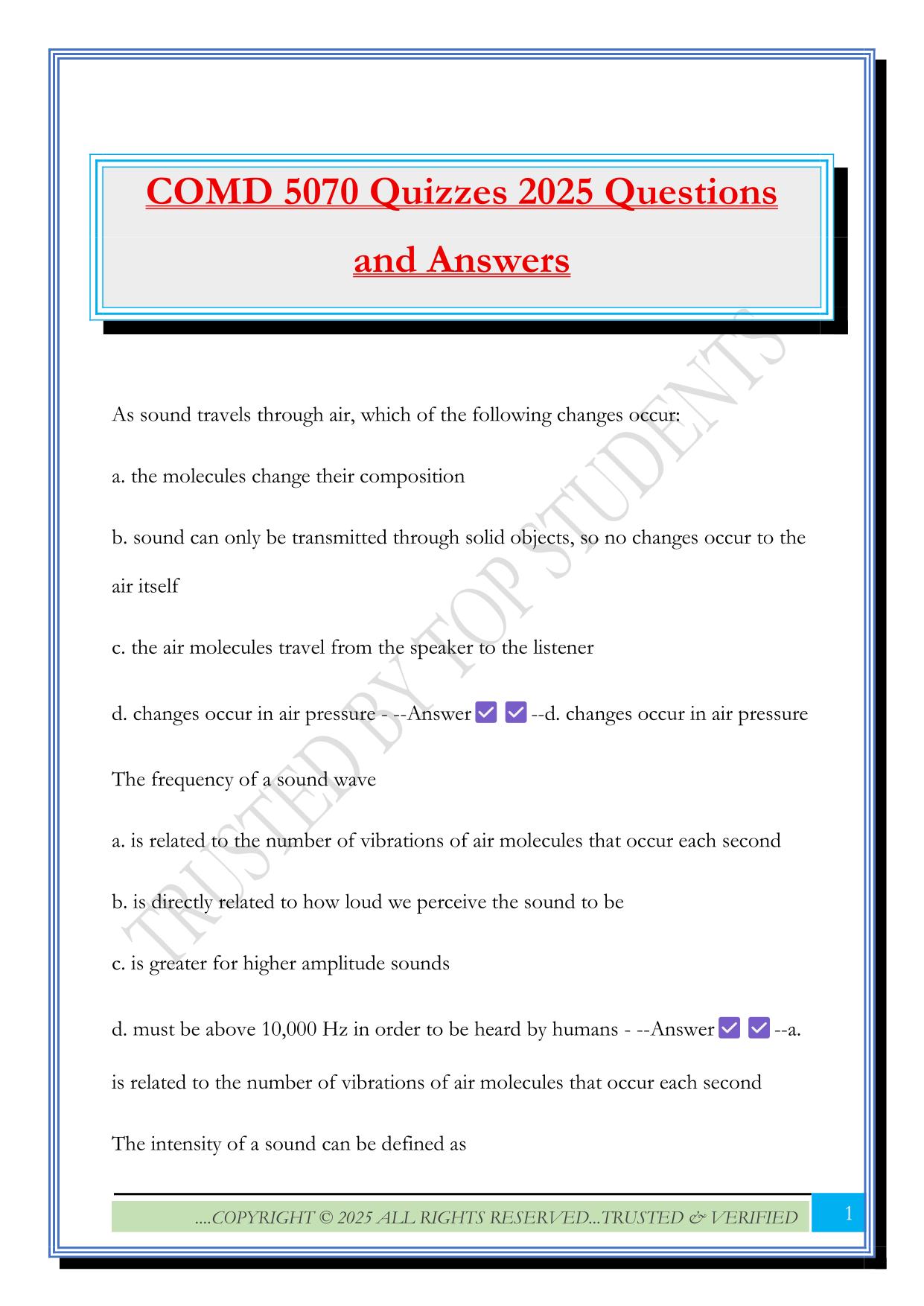 COMD 5070 Quizzes 2025 Questions and Answers
