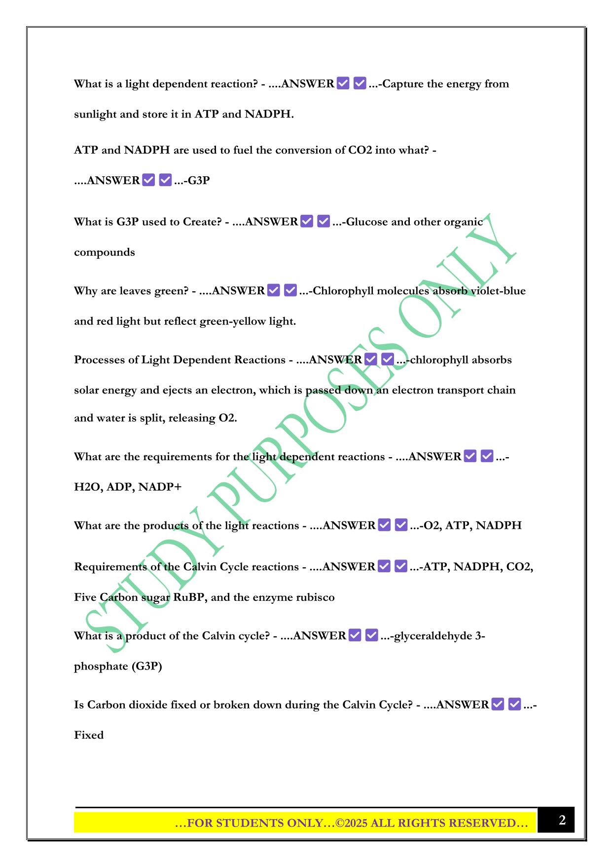 BSC 108 EXAM 2 Study Guide 2025 Questions and Answers