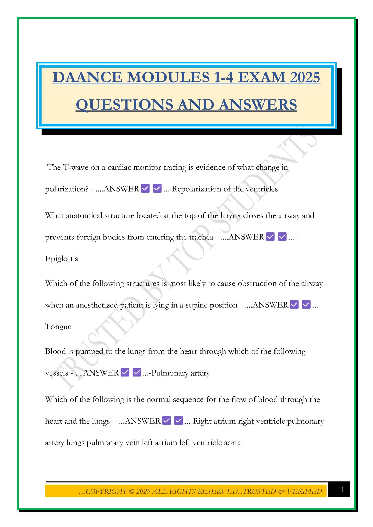 DAANCE MODULES 1-4 EXAM 2025 QUESTIONS AND ANSWERS