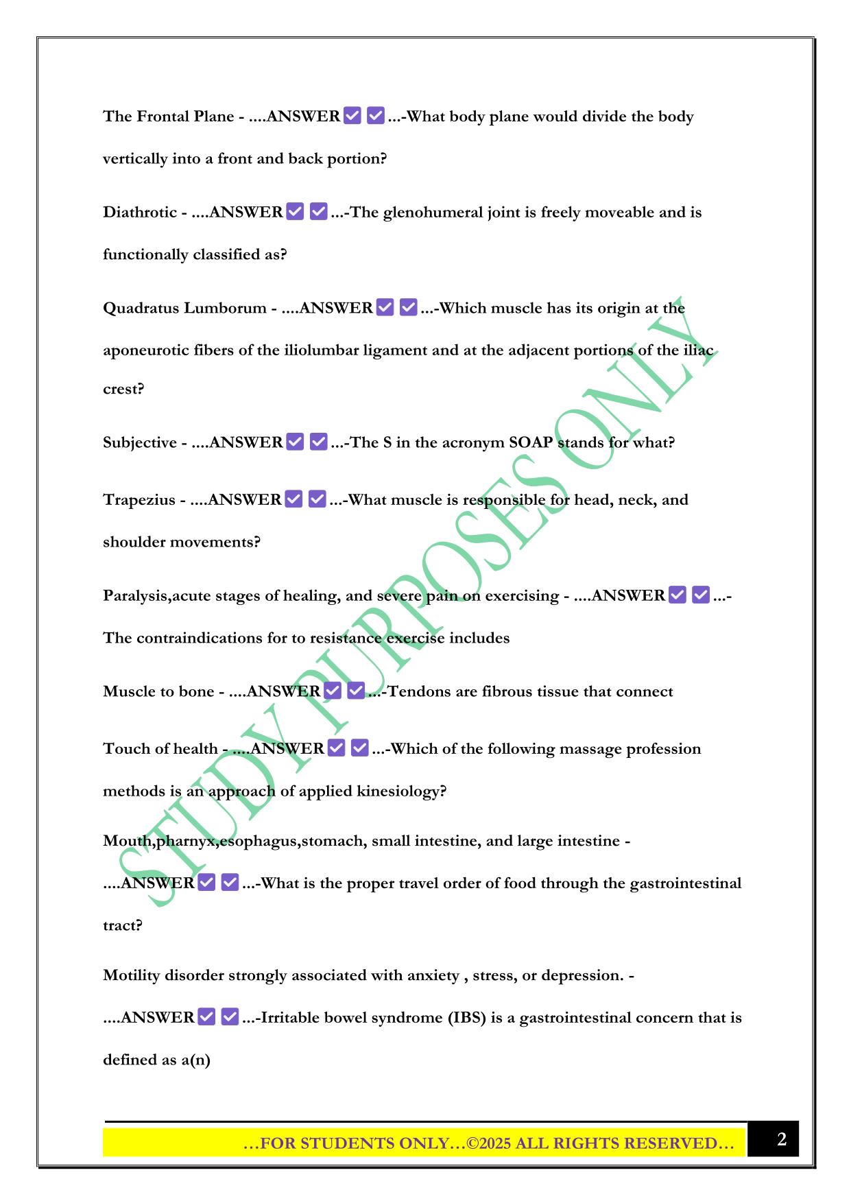 Massage Therapy Mblex Practice test 2025 Questions and Answers
