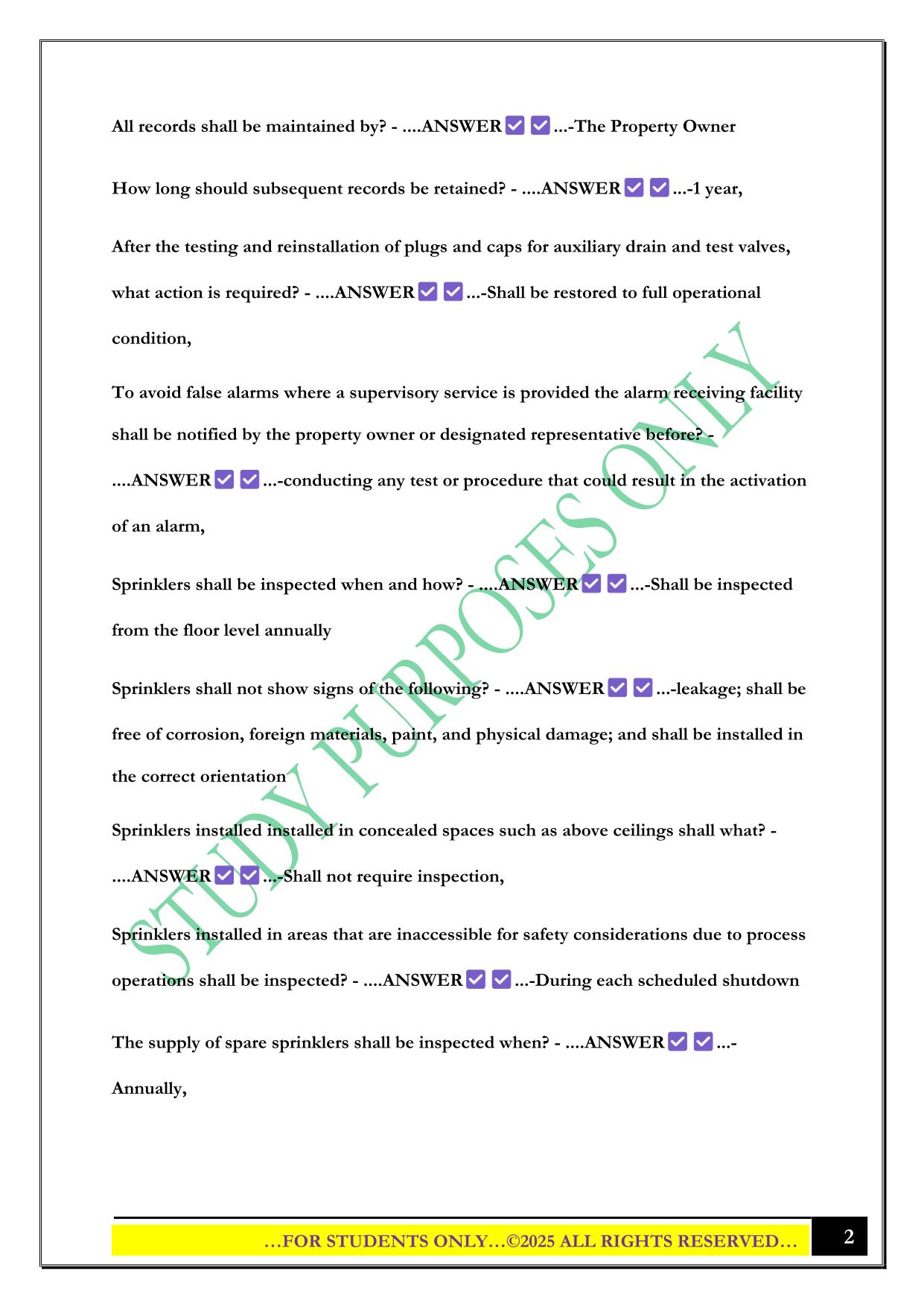 NICET Level 1 ITM Of Water-Based Systems Exam 2025 Questions and Answers