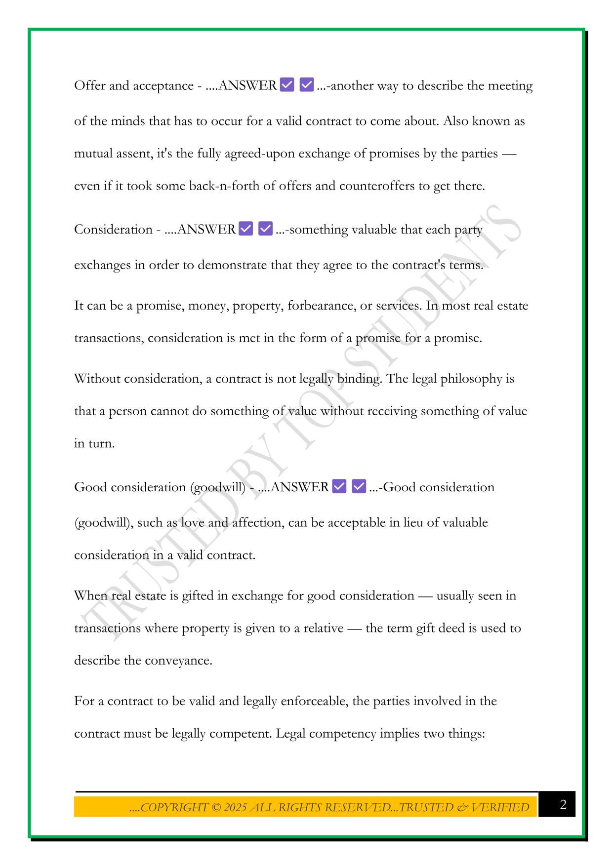 CONTRACT LAW EXAM 2025 QUESTIONS AND ANSWERS
