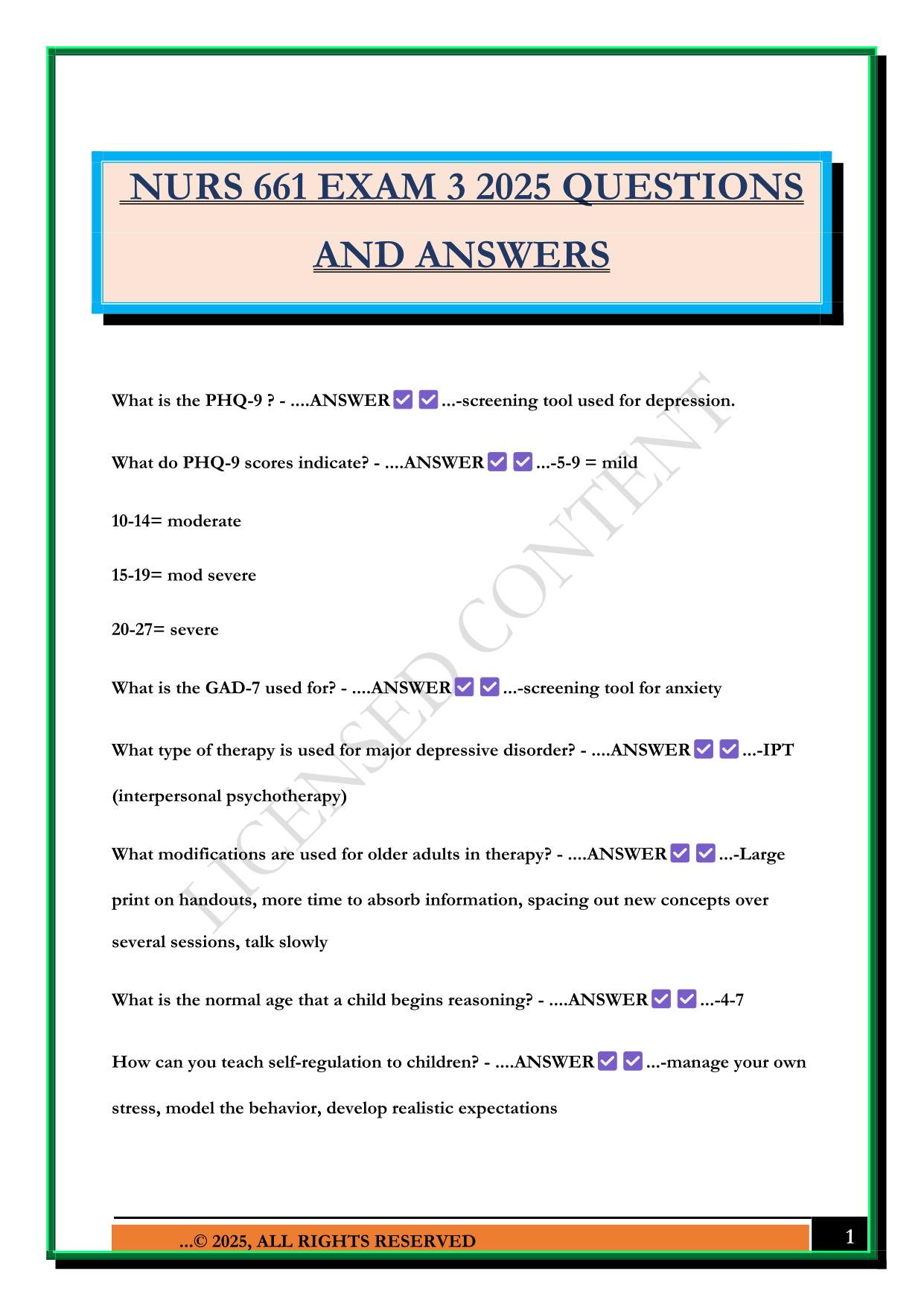 NURS 661 EXAM 3 2025 QUESTIONS AND ANSWERS